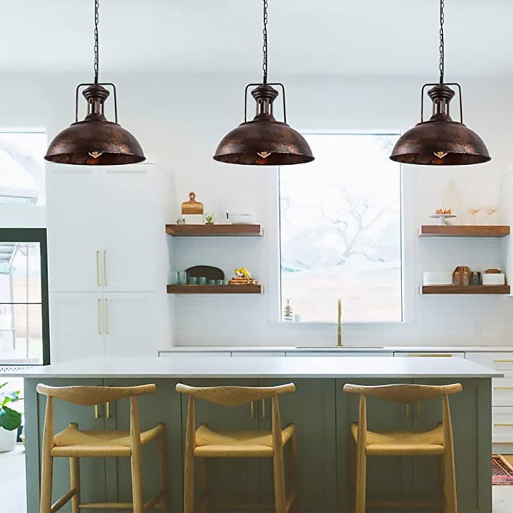 Vintage Industrial Pendant Light - Adjustable Metal Hanging Fixture with Oil Rubbed Bronze Finish - Rustic Dome Bowl Design for Kitchen Island, Dining Room, or Bar Lighting (1 Pack)