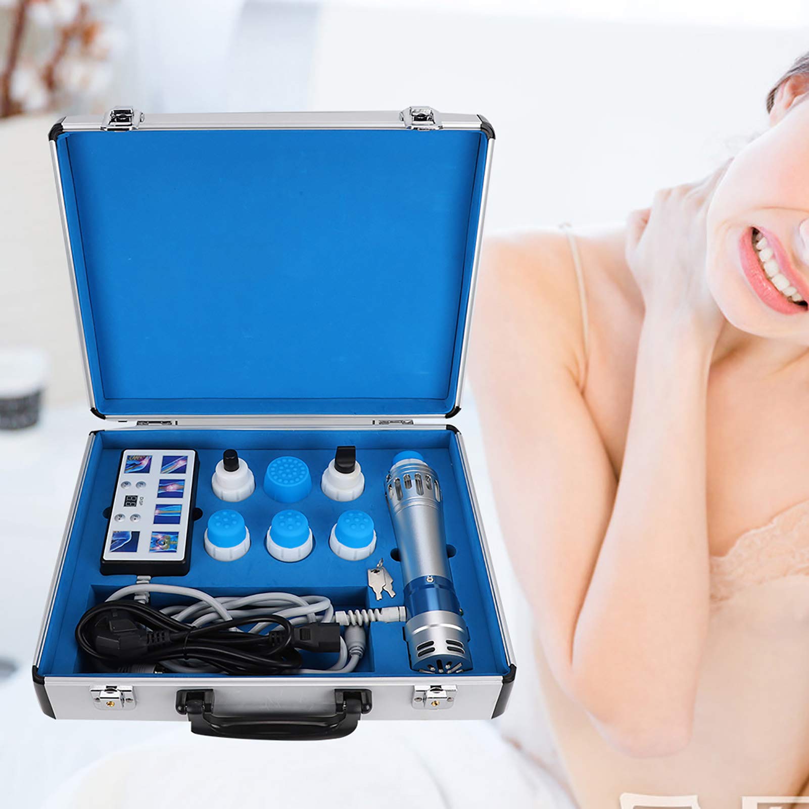 Electronic Pulse Massager for Pain Relief - 6 Massage Head Deep Tissue Therapy Device, Electromagnetic Shock Wave Machine for Muscle Recovery & Relaxation - Perfect for Home Use, Sports Injury Recovery & Chronic Pain Management (EU Plug)