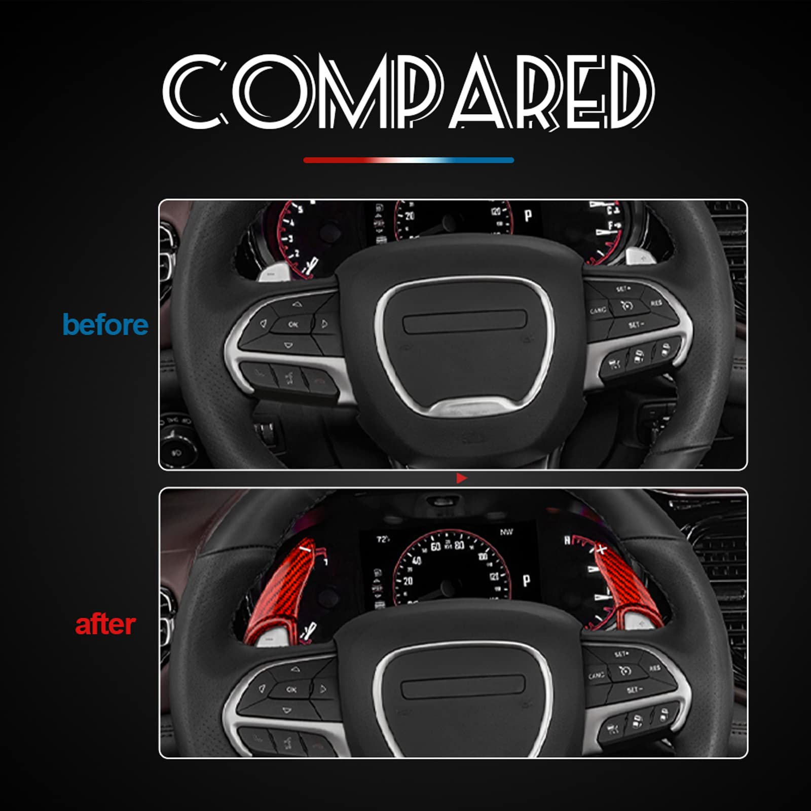 Carbon Fiber Steering Wheel Paddle Shifter Extensions for Dodge Charger Challenger 2015-2021 & Durango 2014-2022 - Red Interior Trim Accessories | Enhance Driving Experience & Sporty Look