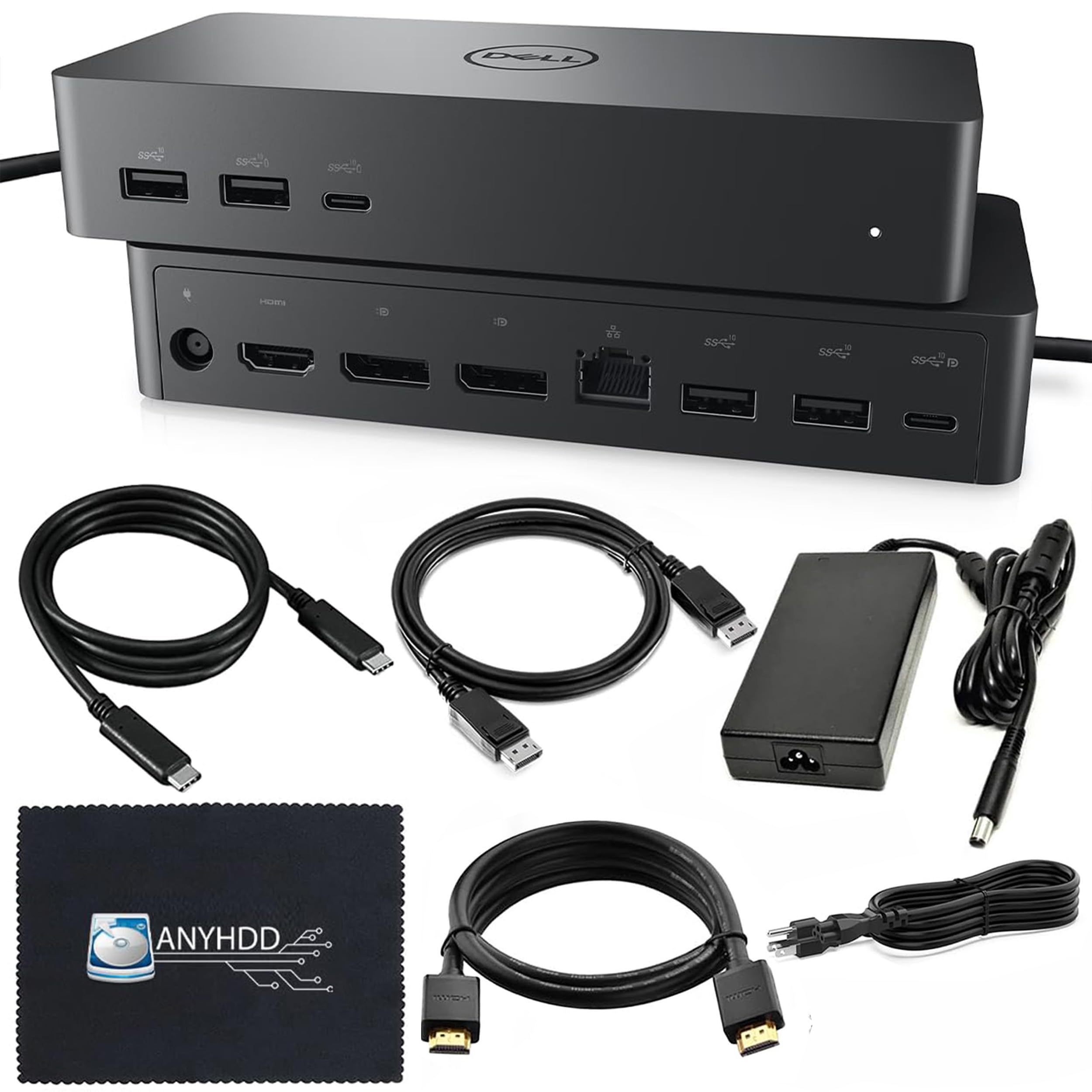 Dell UD22 Universal Docking Station Bundle - USB-C/USB-A Laptop Dock with Dual Monitor Support, 130W AC Adapter, HDMI/DisplayPort/USB-C Cables & Microfiber Cloth - Perfect for Home Office & Remote Work Setup