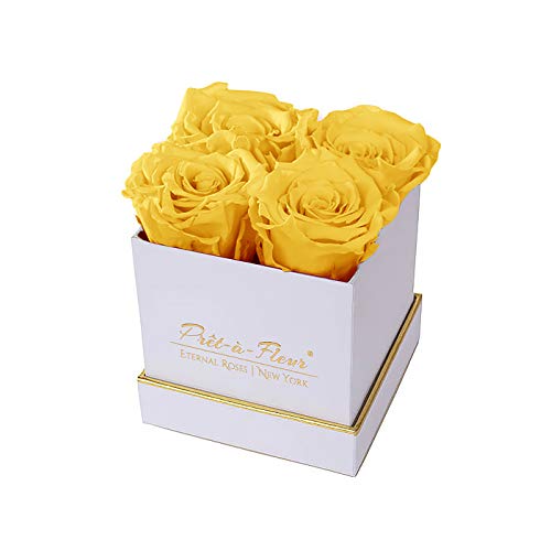 Luxury Long Lasting Preserved Roses in White Gift Box - 4 Inch Yellow Eternal Flowers for Anniversary, Valentine's Day & Home Decor