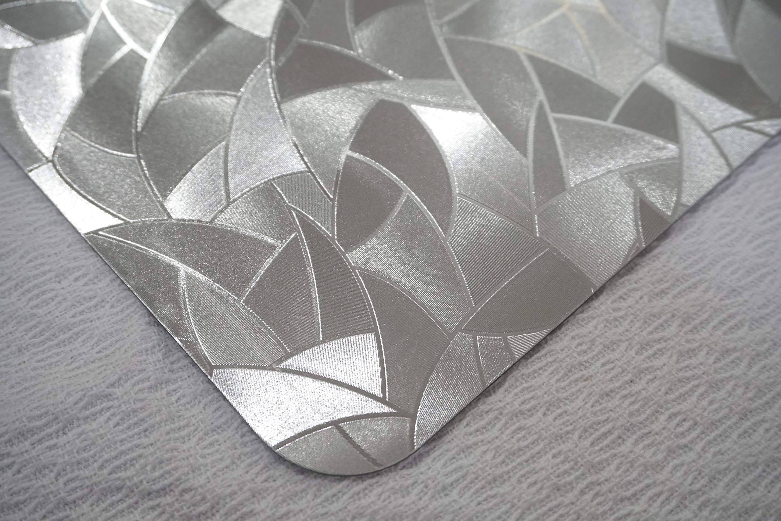 Elegant Silver Metallic Leaf Rectangle Vinyl Placemats - Heat Resistant, Non-Slip & Easy Clean Dining Table Mats - 12