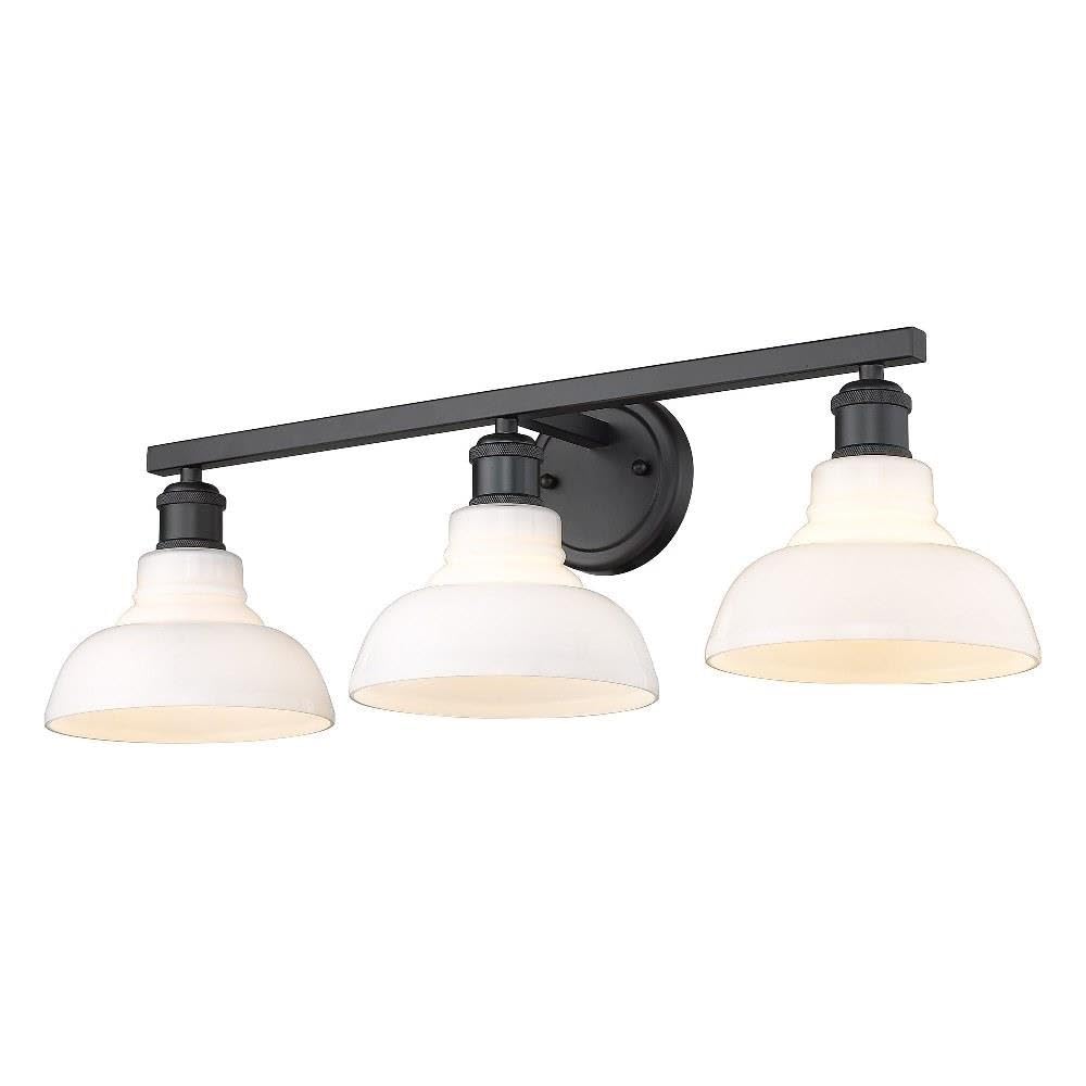 3-Light Vintage Industrial Bathroom Vanity in Matte Black with Milk Glass Shades - Perfect for Farmhouse, Loft & Industrial Style Bathroom Lighting