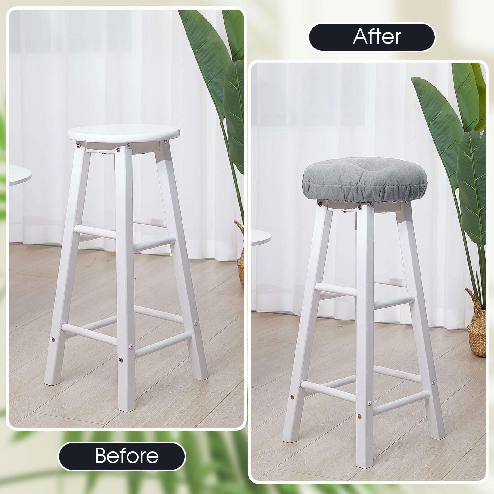 Marsui 4-Piece Soft Round Bar Stool Covers with Elastic Band - Non-Slip Padded Seat Cushions for Kitchen, Dining & Bar Chairs (12 Inch, Light Gray) - Perfect for Home, Restaurant & Office Use