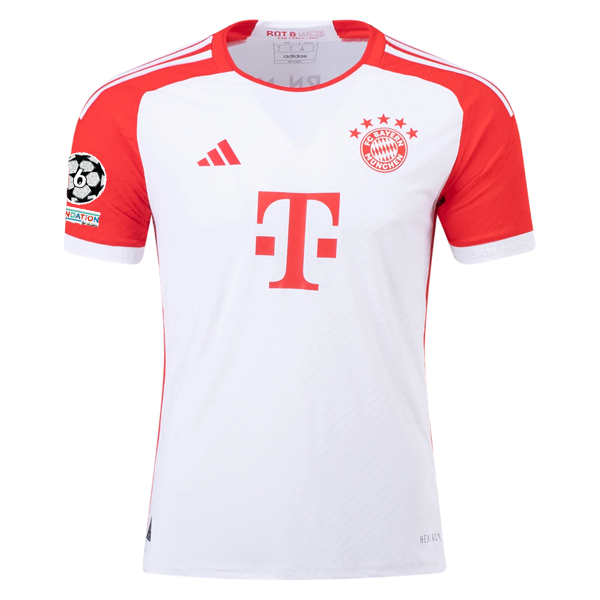 Adidas Bayern Munich 23/24 Authentic Paul Wanner Home Jersey with Champions League Patches - White/Red Soccer Shirt for Fans & Match Days