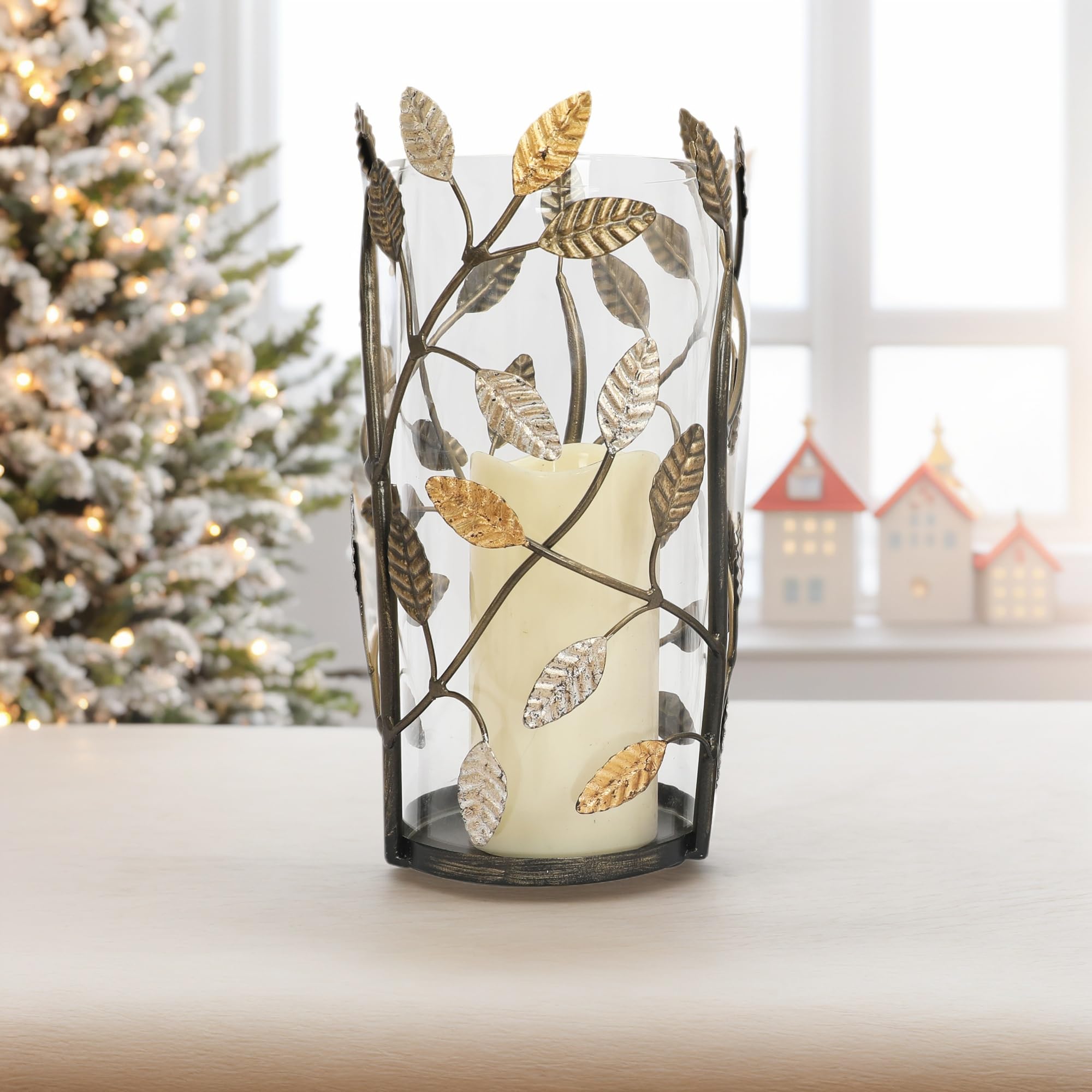 Vintage Farmhouse Candle Holder with Glass Vases - Large Hurricane Pillar Candle Stand for Table Centerpiece - Rustic Wedding, Party & Christmas Decor (6.25
