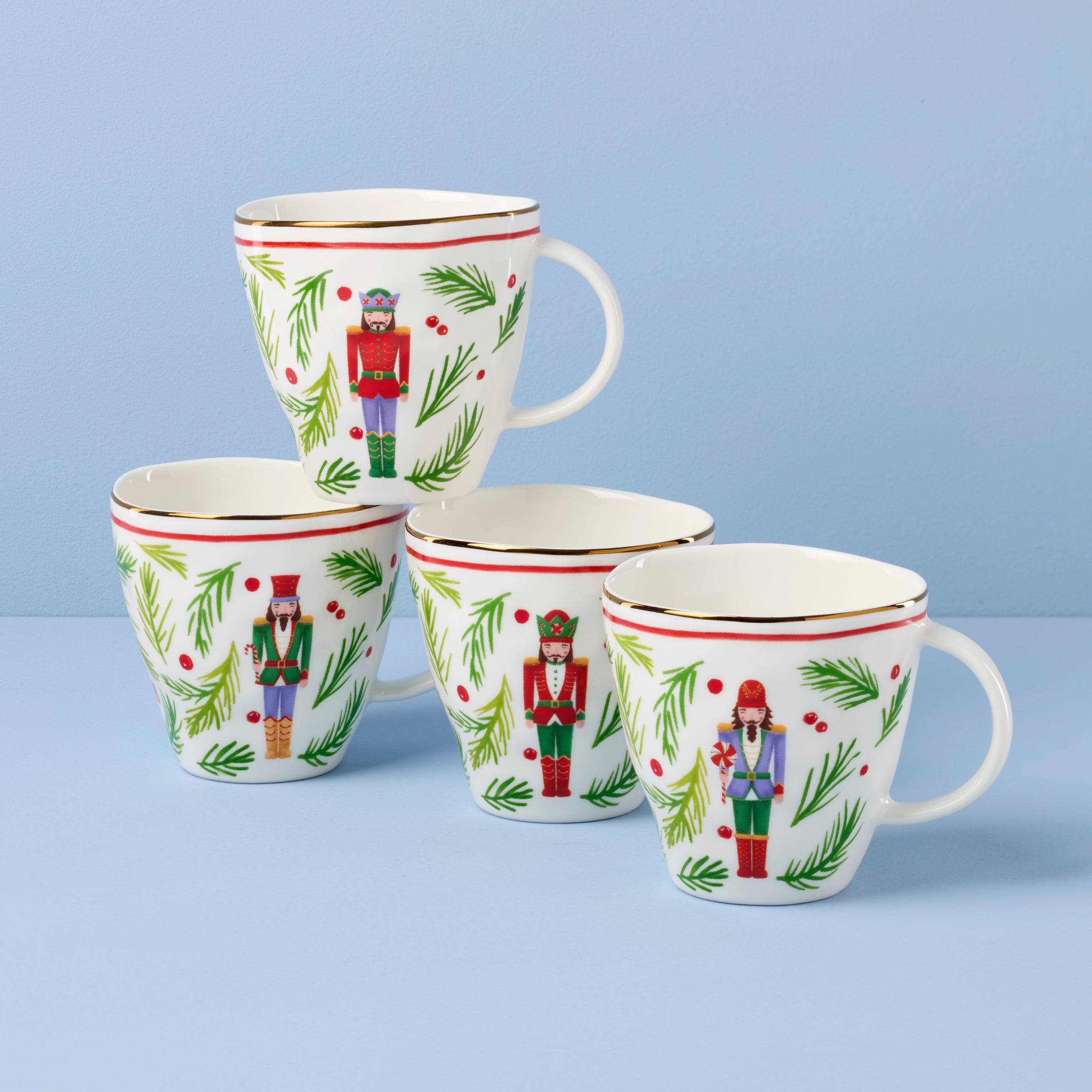 Premium Nutcracker Themed Coffee Mugs Set of 4 - Christmas Holiday Dinnerware for Hot Drinks - Perfect for Holiday Parties, Family Gatherings & Winter Decor