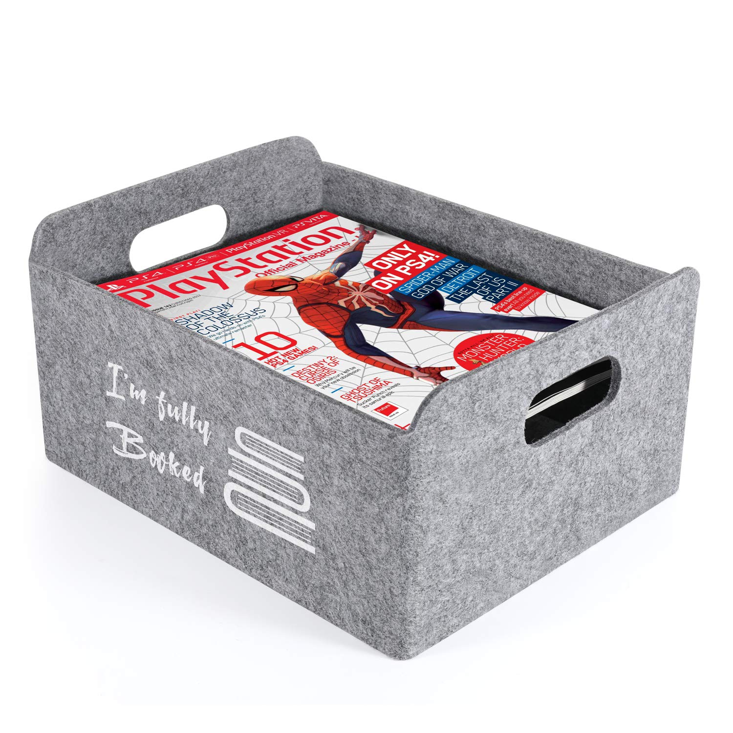 Welaxy Collapsible Felt Storage Baskets - Foldable Organizer Bin for Toys, Books, Clothes & Home Organization | Perfect for Kids' Room, Nursery, Dorm & Back to School (Gray Book Design)