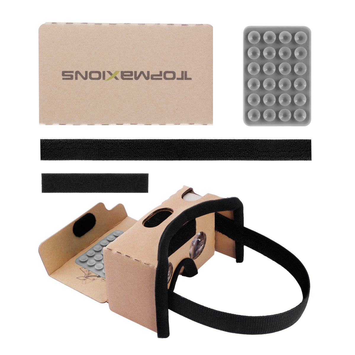 Topmaxions 3D VR Virtual Reality Headset - DIY Google Cardboard Compatible with iPhone & Android Phones Up to 6 Inch | Immersive 3D Movies & Gaming Experience | Perfect for Home Entertainment & VR Exploration