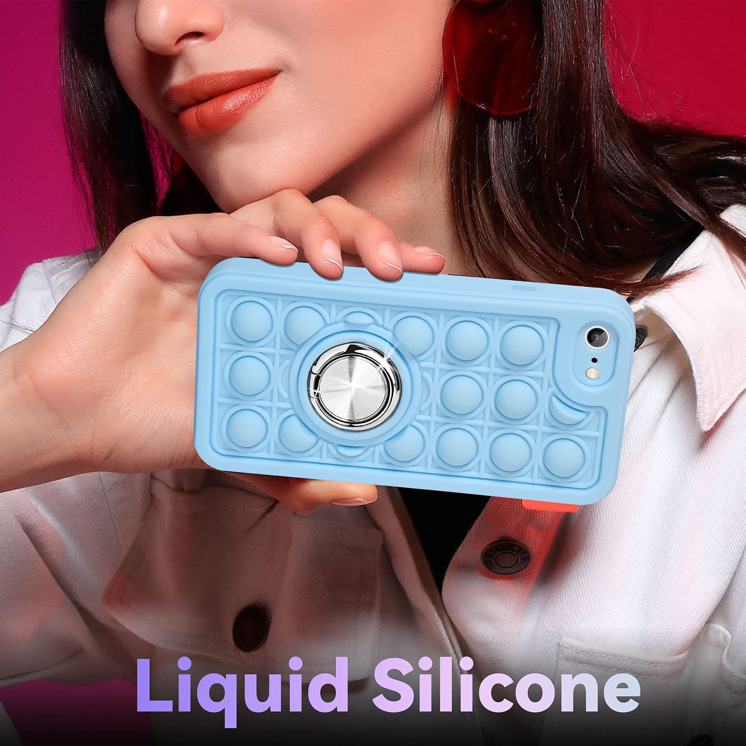 Joyleop Blue Bubble Silicone Phone Case for iPhone SE 2022/2020/7/8 4.7
