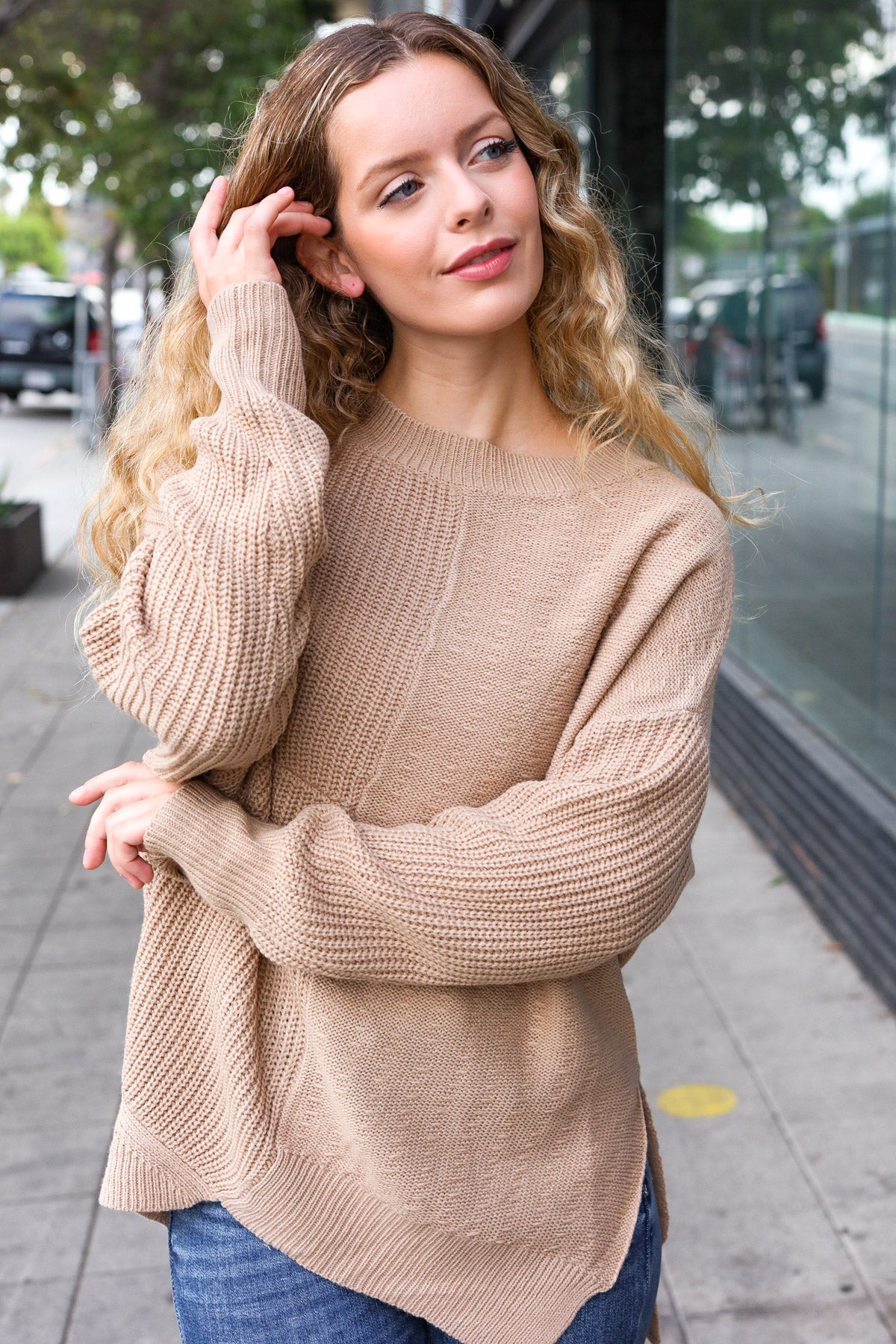 Stylish Taupe Asymmetrical Knit Sweater for Women | Fall Fashion Essential | Cozy Autumn Outfits for Casual Wear & Layering