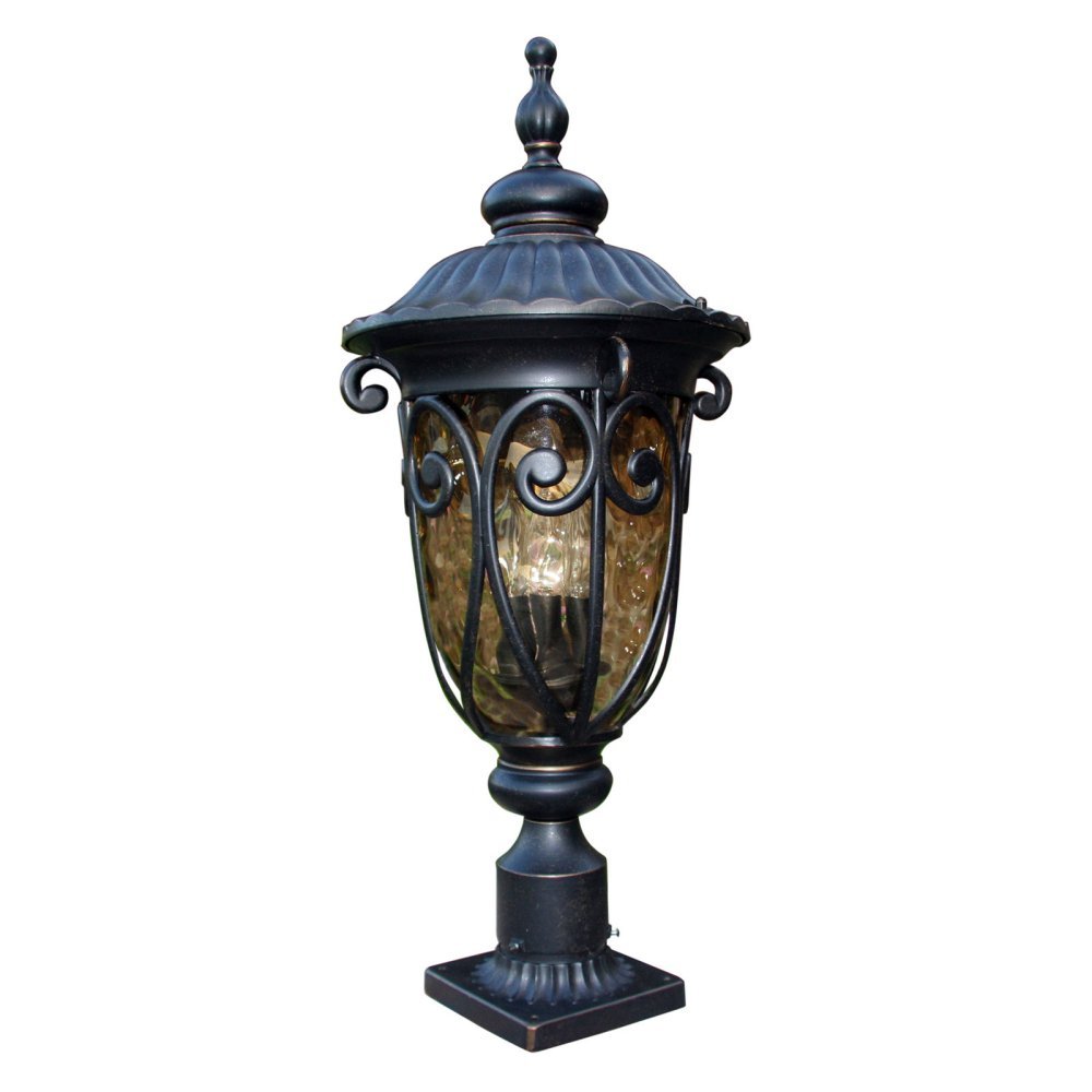 AA Warehousing EL519LPIORB Hailee Outdoor Exterior Oil Rubbed Bronze Post Lamp with Gold Stone Glass - Vintage Bronze Finish, Weather-Resistant Brown Outdoor Lighting for Patio, Garden & Entryway