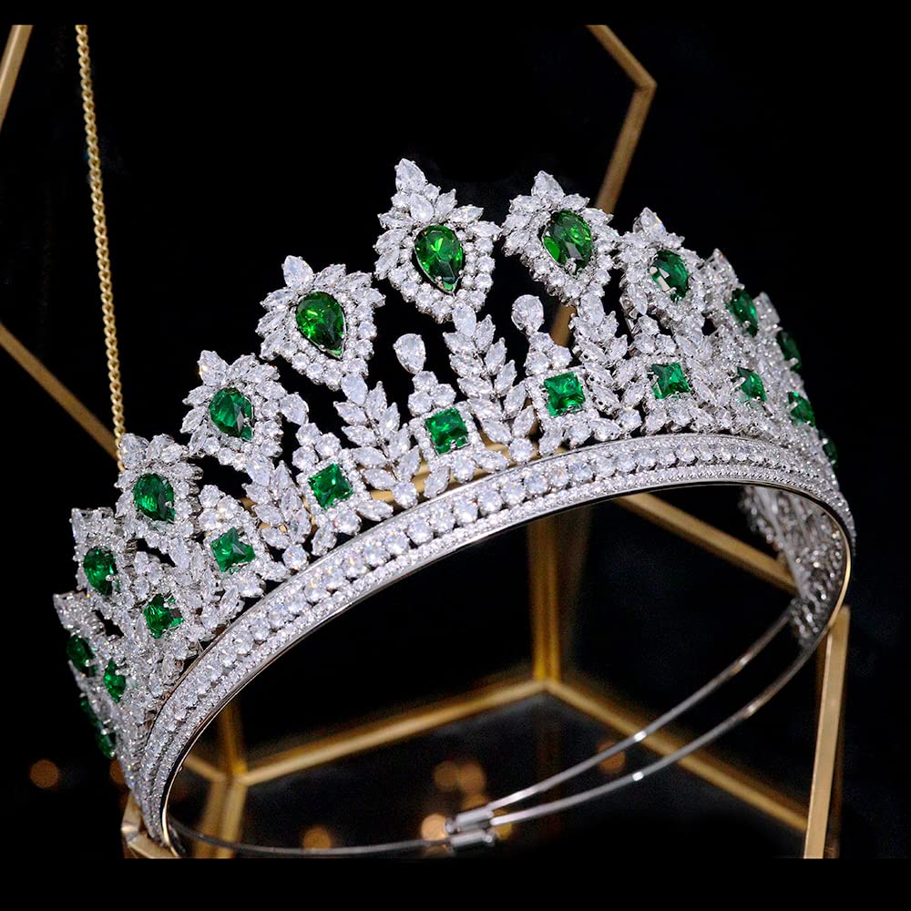 Jorsnovs Cubic Zirconia Princess Crown Tiara - Elegant Quinceañera & Bridal Headpiece with Large Emerald CZ Stones | Wedding, Prom, Pageant Hair Jewelry for Women & Girls | Perfect for Quinceañeras, Bridal Showers, and Special Occasions