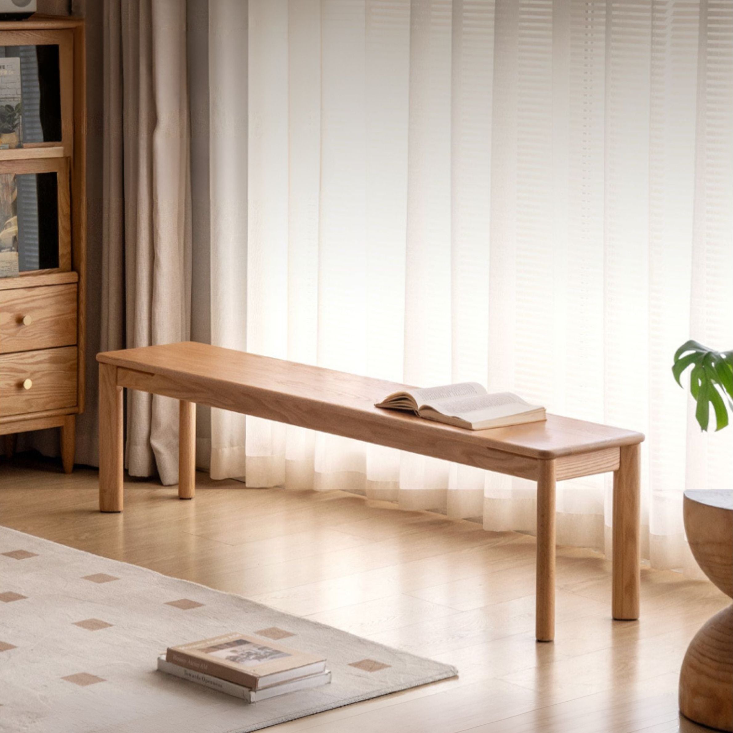 Modern Oak Solid Wood Long Bench - Durable & Stylish Entryway, Dining, or Living Room Seating Furniture for Home Decor