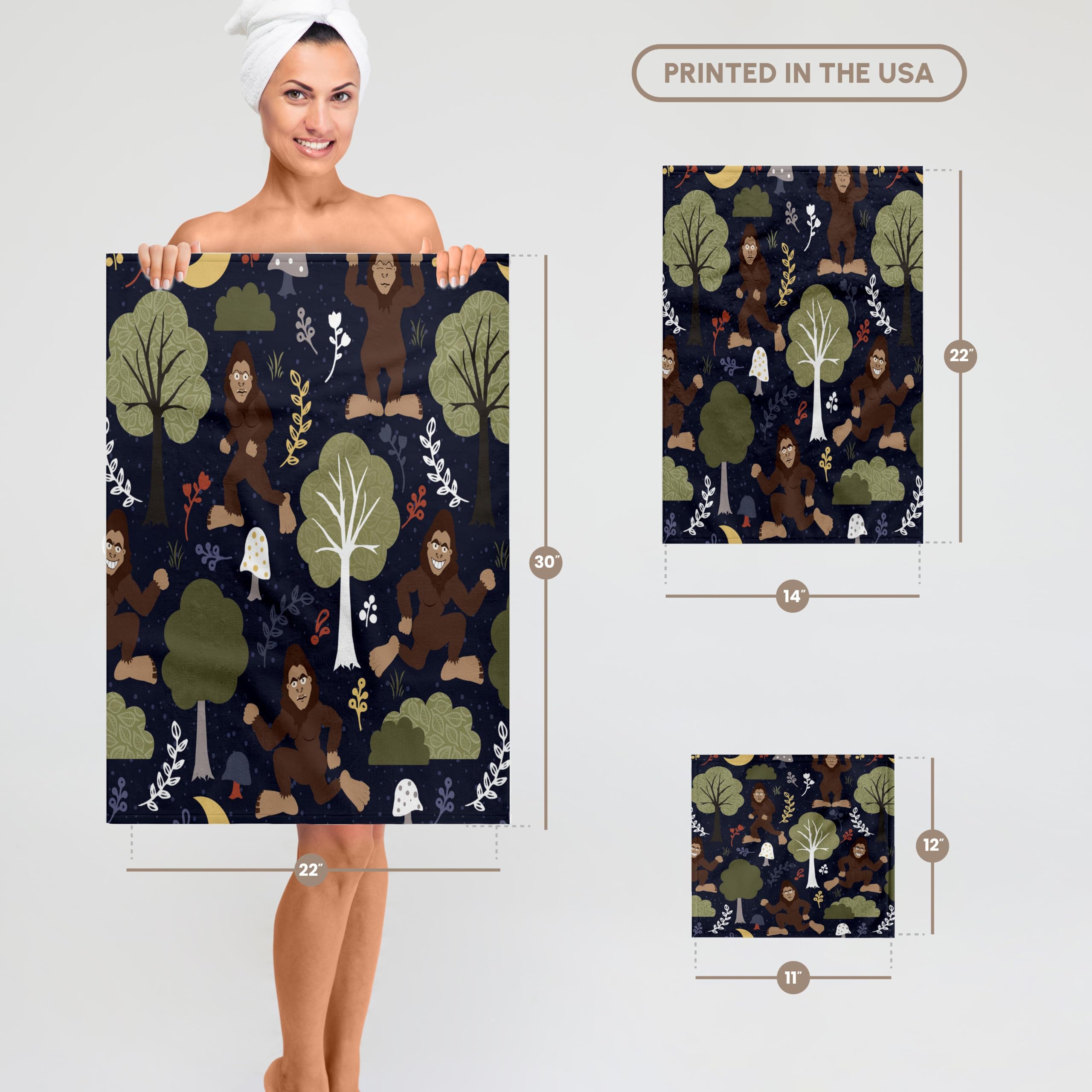3D Rose Bigfoot's Escape Novelty Hand Towel - 15x22 Inches, Soft & Absorbent Bathroom & Kitchen Towel for Home Decor, Gifts, Camping & Outdoor Adventures
