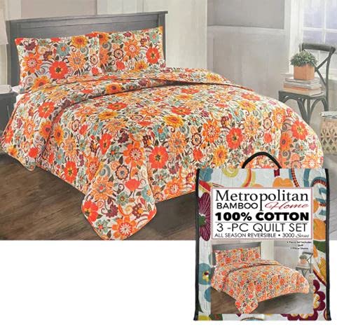 Ohio Bamboo Quilt Set - Queen Size, 3-Piece for Bedroom Comfort