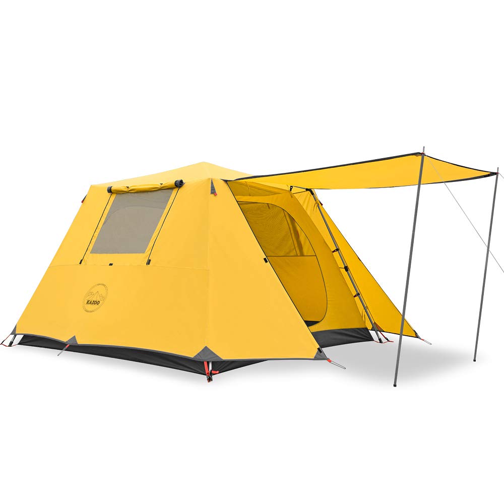 Kazoo Large Waterproof Pop Up Camping Tent - 3/4/6 Person Instant Setup Cabin Tent with Sun Shade & Aluminum Poles | Perfect for Family Outdoor Adventures, Backpacking, and Beach Trips