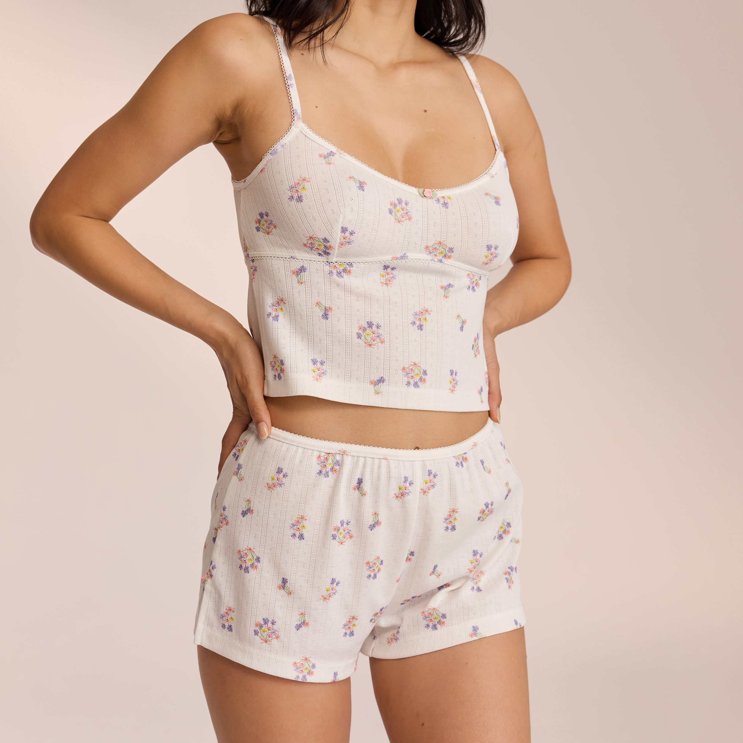 Pointelle Pajama Shorts for Women - White Floral Lace Sleepwear | Comfortable Lounge Shorts for Summer Nights & Relaxing at Home
