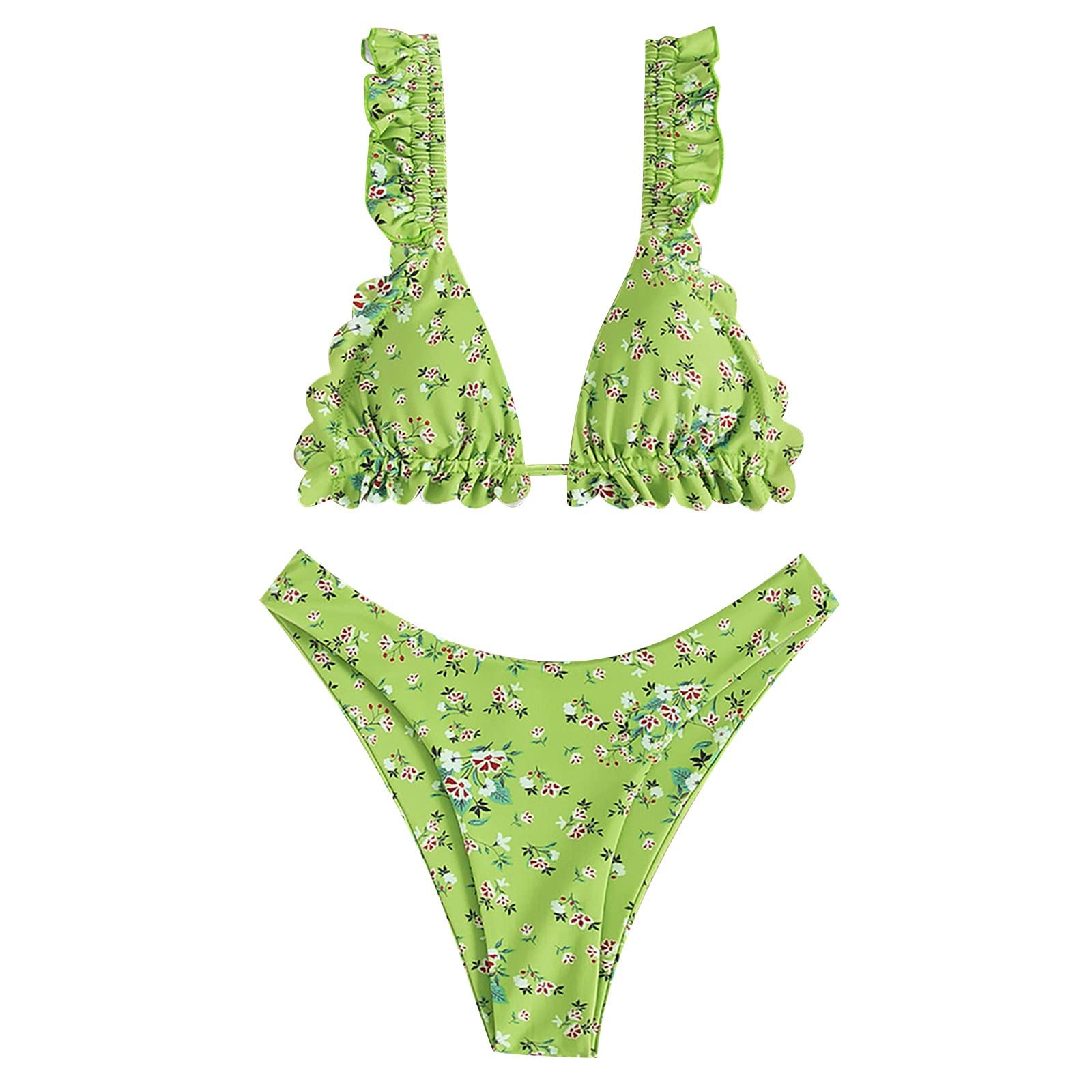 Sexy Floral Print Overlap Split Bikini Set for Women - Two Piece Swimwear Beachwear (Green, L) | Perfect for Pool Parties, Beach Vacations & Summer Getaways