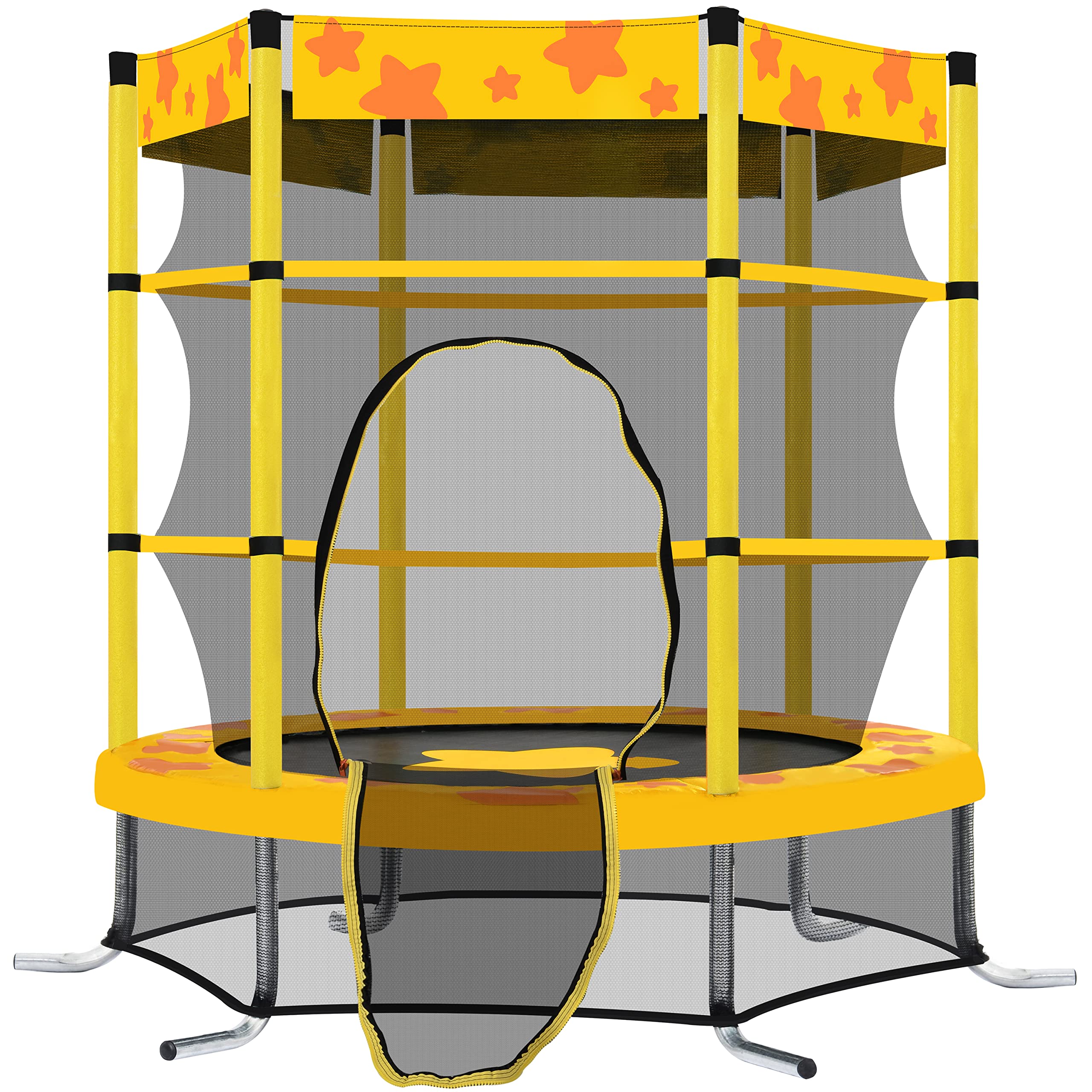 55 Inch Kids Trampoline with Safety Enclosure Net - Outdoor/Indoor Bounce Play with Water Sprinkler, 100lbs Weight Capacity (Yellow) | Perfect for Backyard Fun, Birthday Parties & Family Exercise