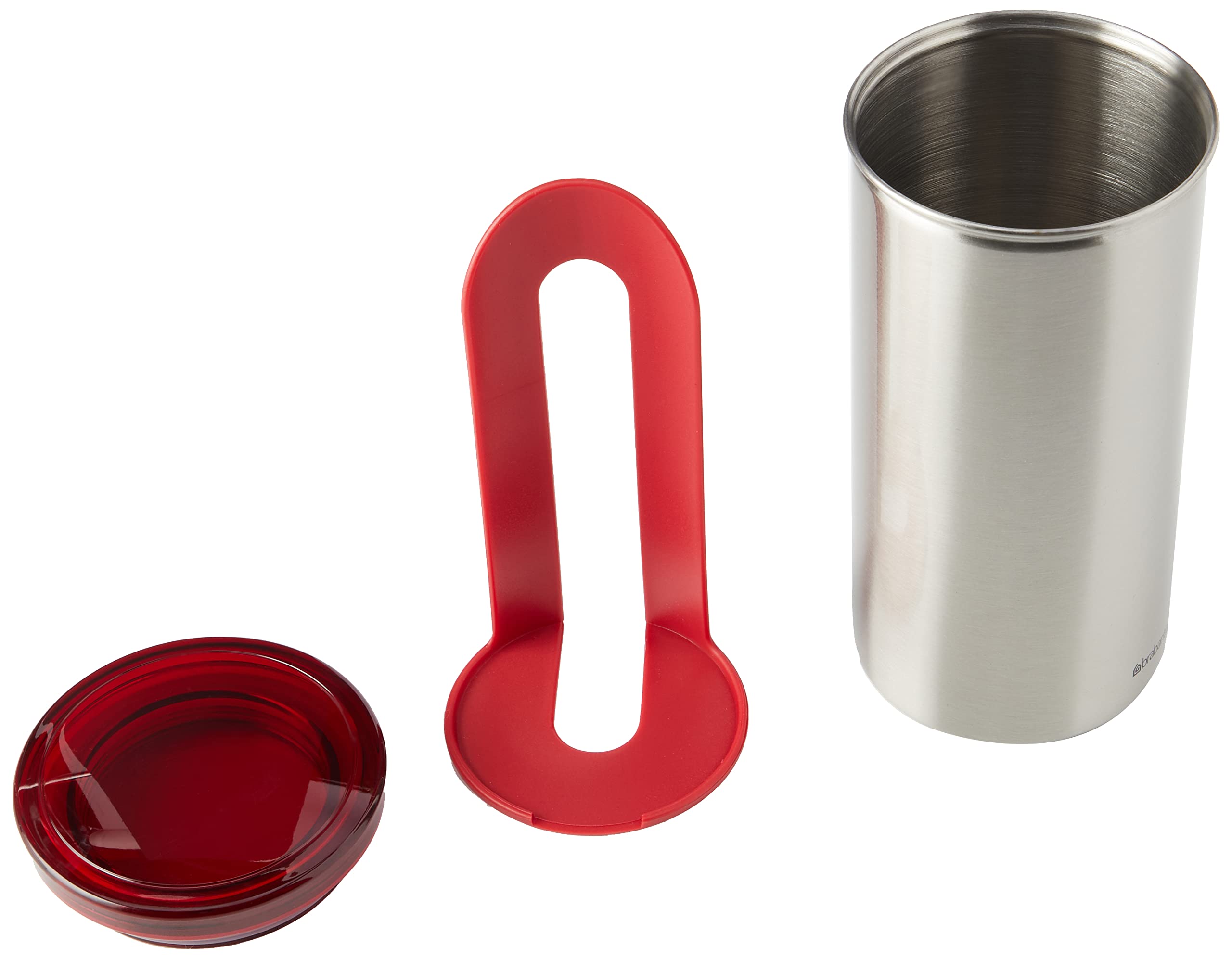 Brabantia Senseo Coffee Pod Storage Jar - Airtight Container with Matt Steel Fingerprint Proof Red Lid - Perfect for Kitchen Countertop & Coffee Station Organization