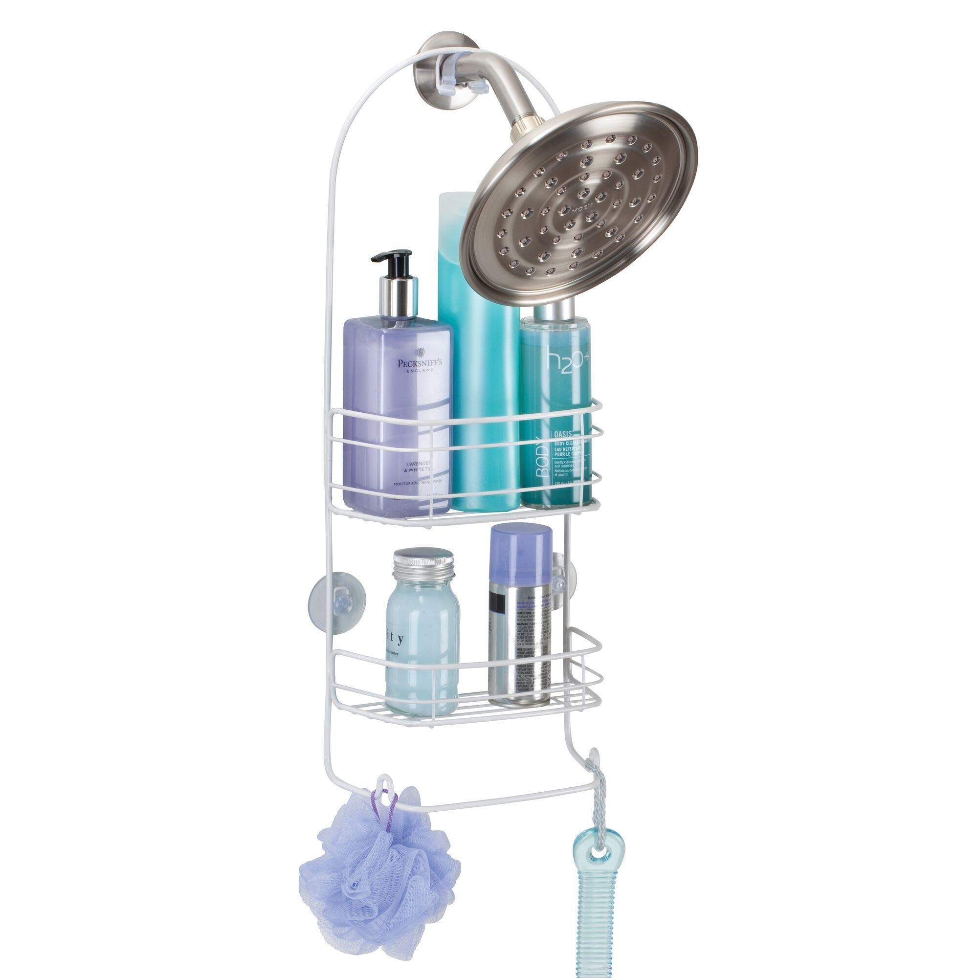 InterDesign 58652 Rondo White Shower Caddy - Hanging Bath Organizer for Shampoo, Conditioner, Soap & Bath Essentials - Perfect for Small Bathrooms & Dorm Showers