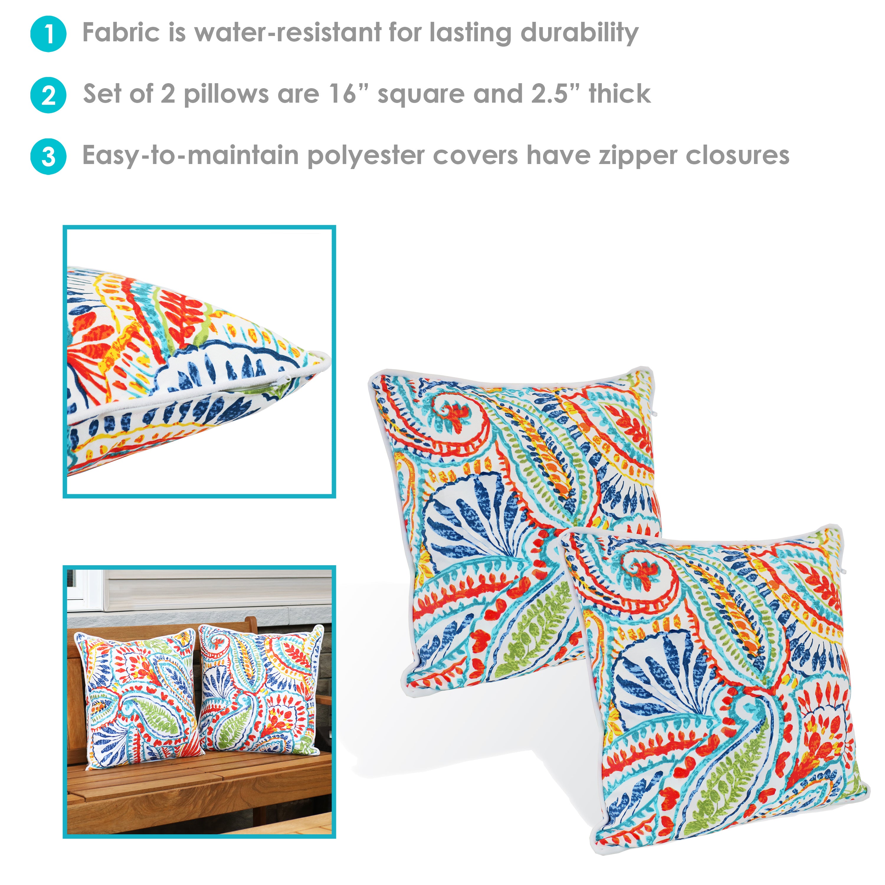 Stylish Sunnydaze Polyester Outdoor Decorative Throw Pillows Set of 2 - Waterproof & UV Resistant for Patio, Garden, Poolside & Porch Decor