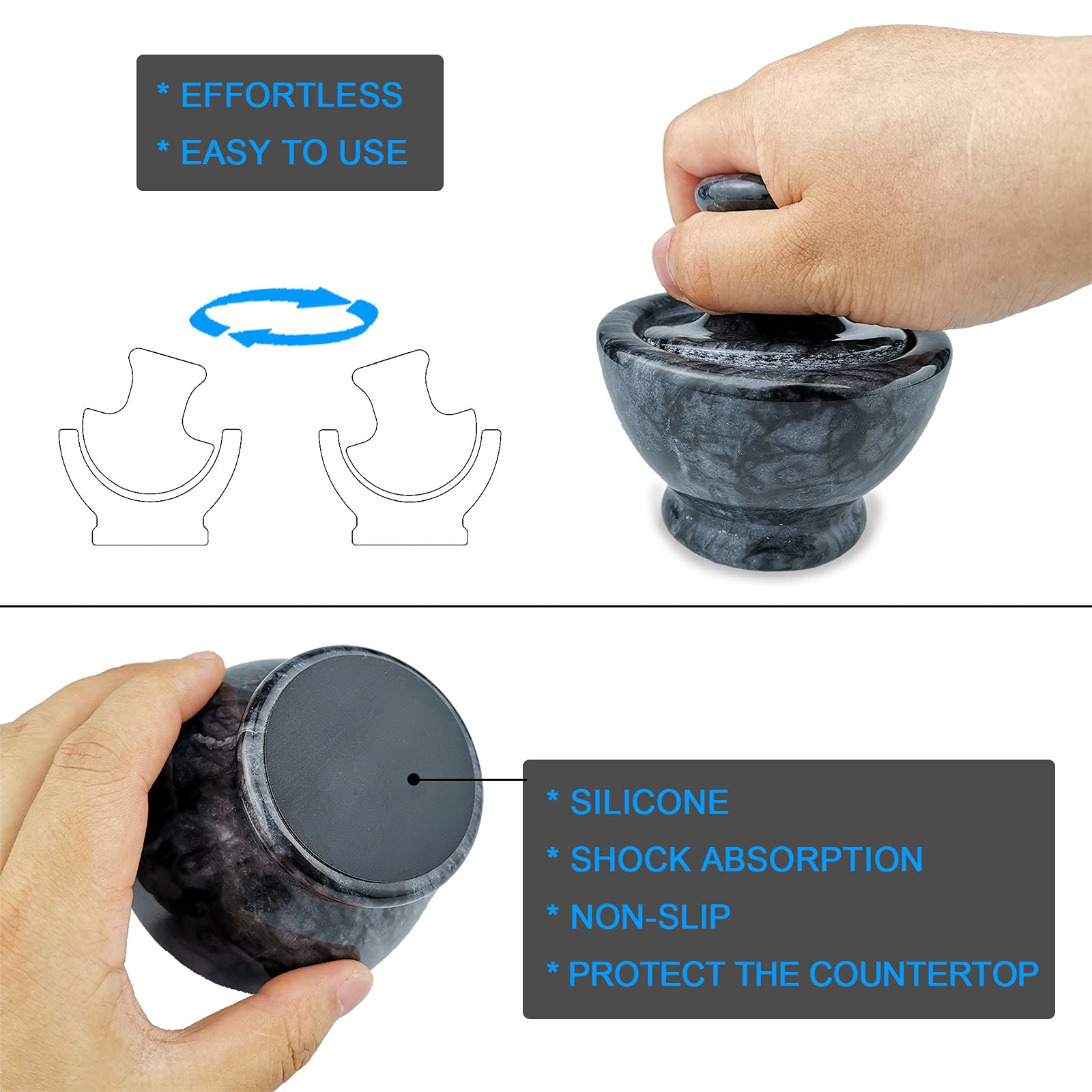 Premium Marble Mortar and Pestle Set - 3.7 Inch Spice Grinder & Pill Crusher (1/2 Cup Capacity) - Efficient Stone Herb Grinder for Kitchen, Pharmacy & Ayurveda - Perfect for Grinding Spices, Herbs, Pills & Making Pastes (Black)