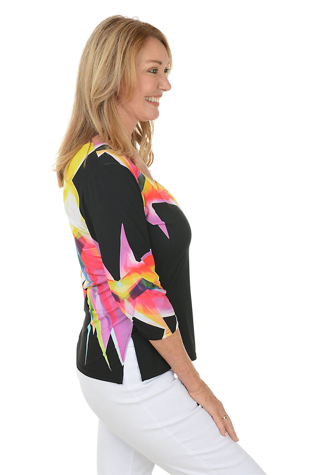 Prism Splash Knit Top - Women's Trendy Casual Short Sleeve Blouse for Summer Outfits, Beach Wear & Date Night