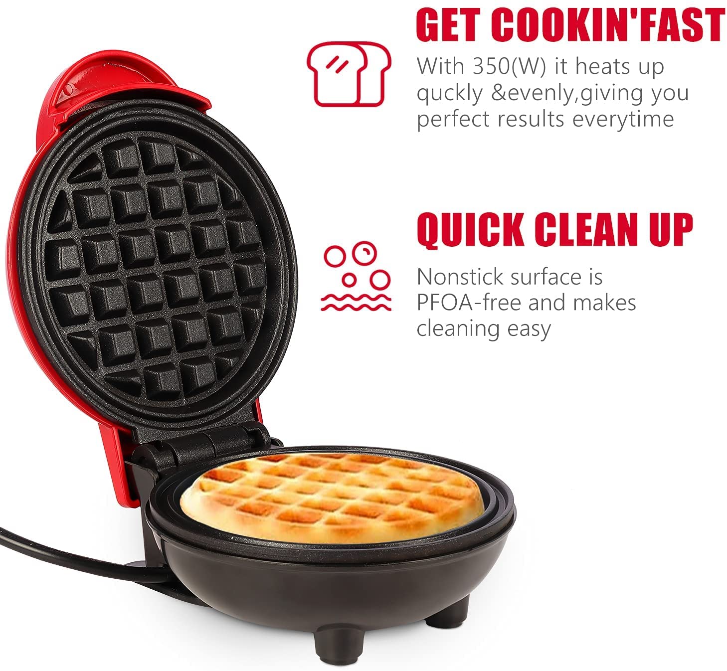 Mini Waffle Maker for Kids - 4 Inch Non-Stick Waffle Iron Machine, Perfect for Breakfast, Snacks & Party Treats | Compact & Easy to Use | Great Gift for Children & Families