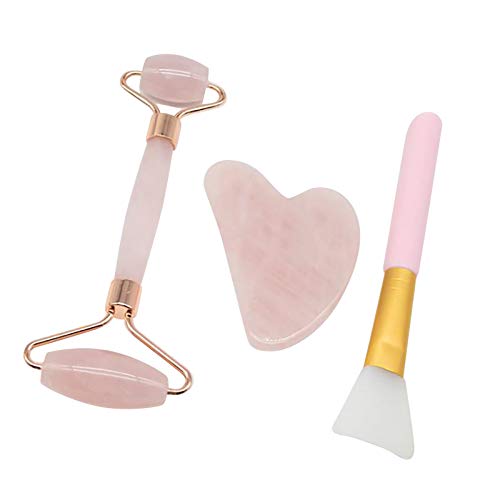 Anti-Aging Jade Roller & Gua Sha Set - Facial Massage Tool for Slimming, Wrinkle Reduction & Skin Therapy (Includes Jade Roller, Gua Sha Board & Mask Brush) - Perfect for Home Spa & Skincare Routine