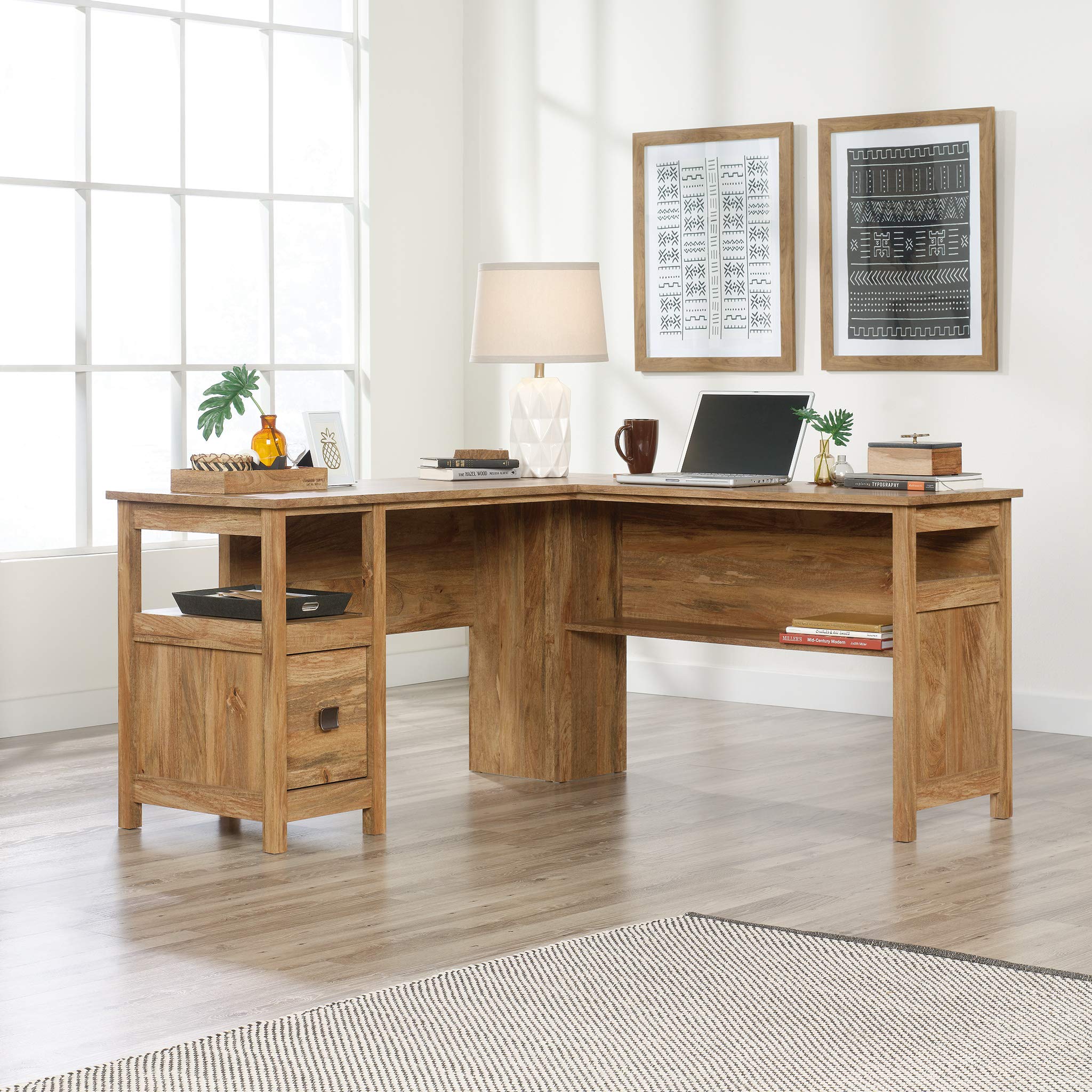 Sauder Cannery Bridge L-Shaped Office Desk with Storage Drawer & Shelf - Sindoori Mango Finish - Perfect for Home Office, Study Room & Small Workspaces