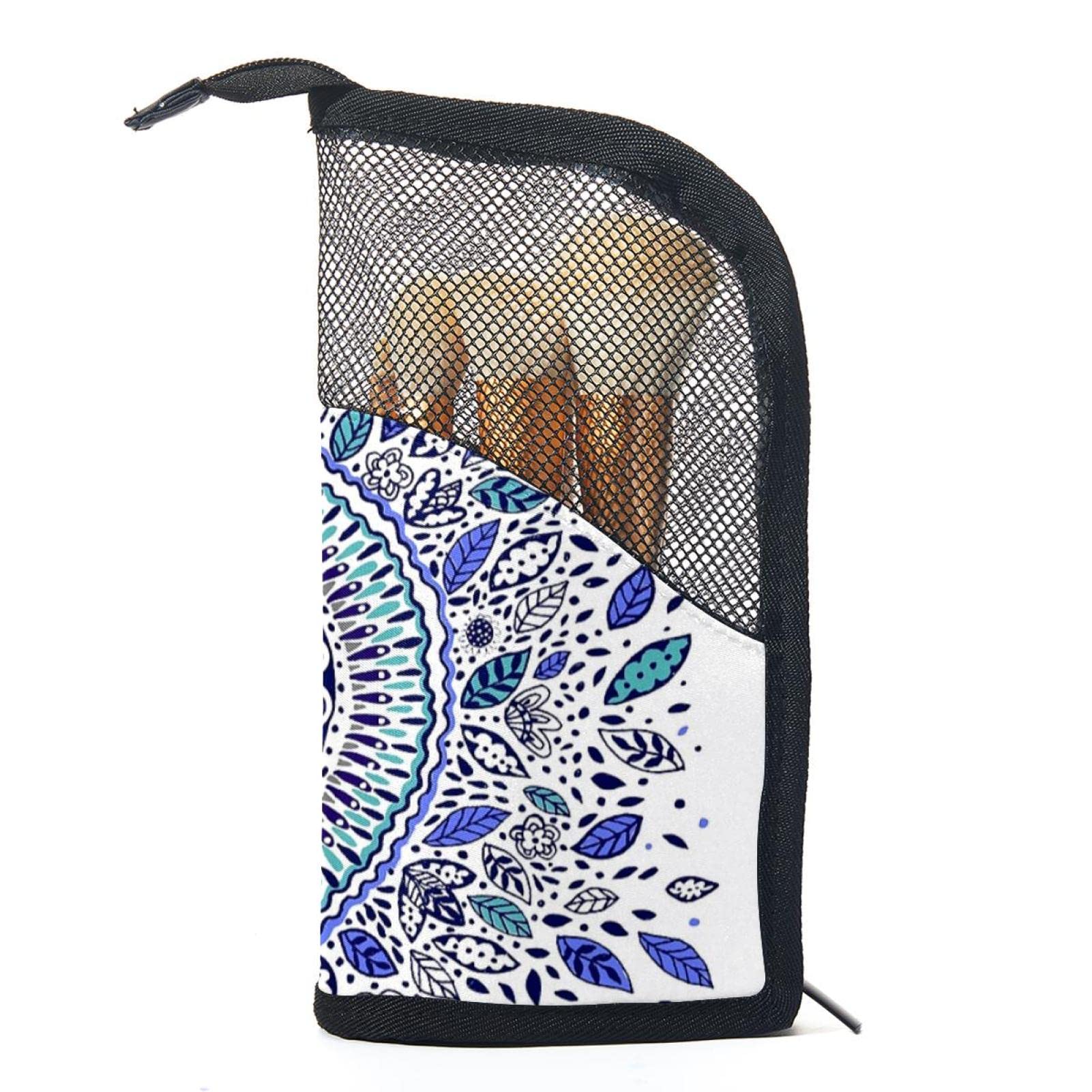 12-Piece Makeup Brush Organizer Bag with Bohemian Mandala Leaf Design - Portable Cosmetic Brush Holder Case for Travel & Home Storage