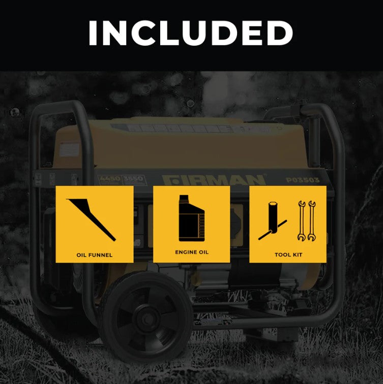 Firman P03503 3550W/4450W Portable Generator with CO Alert & 30 Amp Recoil Start - Ideal for Home Backup, Camping & Outdoor Power Needs