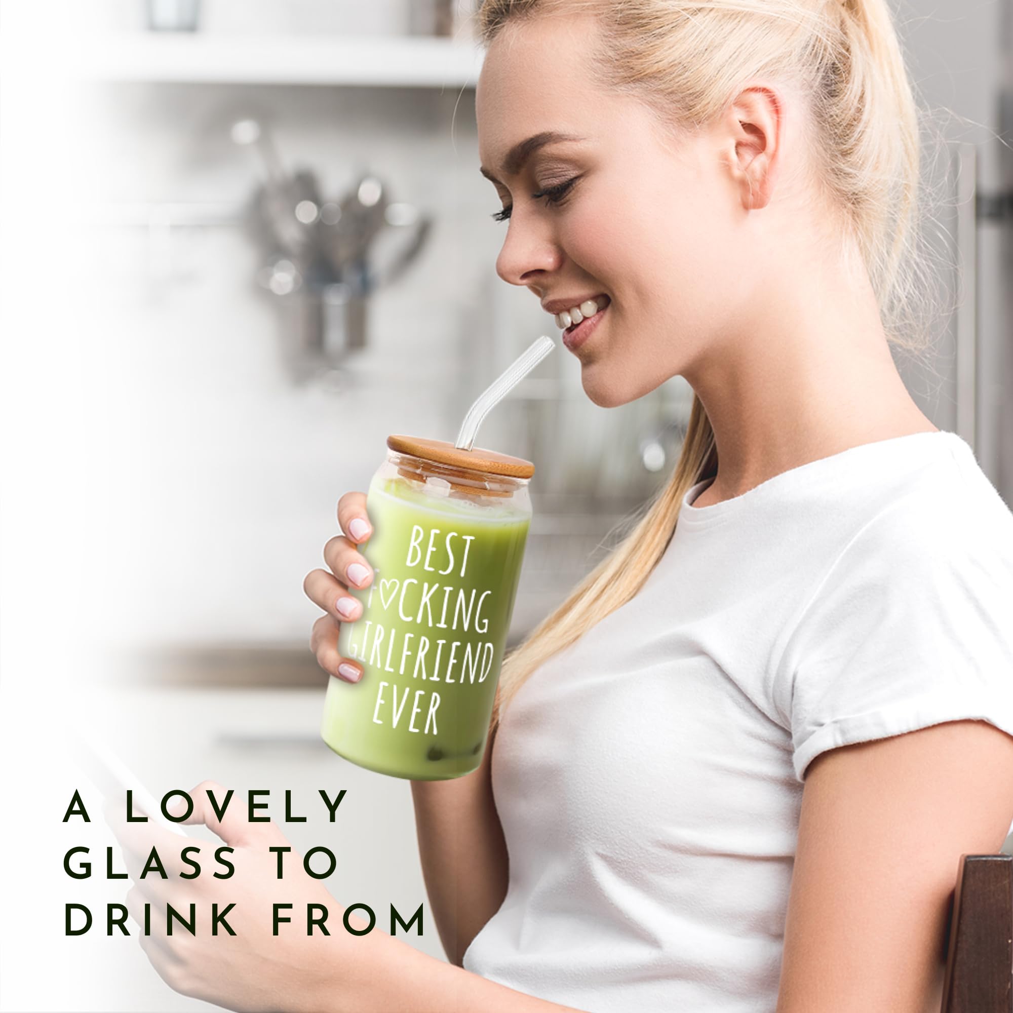 Romantic Gifts for Girlfriend - 16 Oz Can Glass with Lid - Perfect Anniversary, Birthday & Valentine's Day Present for Her - Thoughtful Couple Gift for Women - Great for Coffee, Beer & Cold Drinks at Home or Date Night