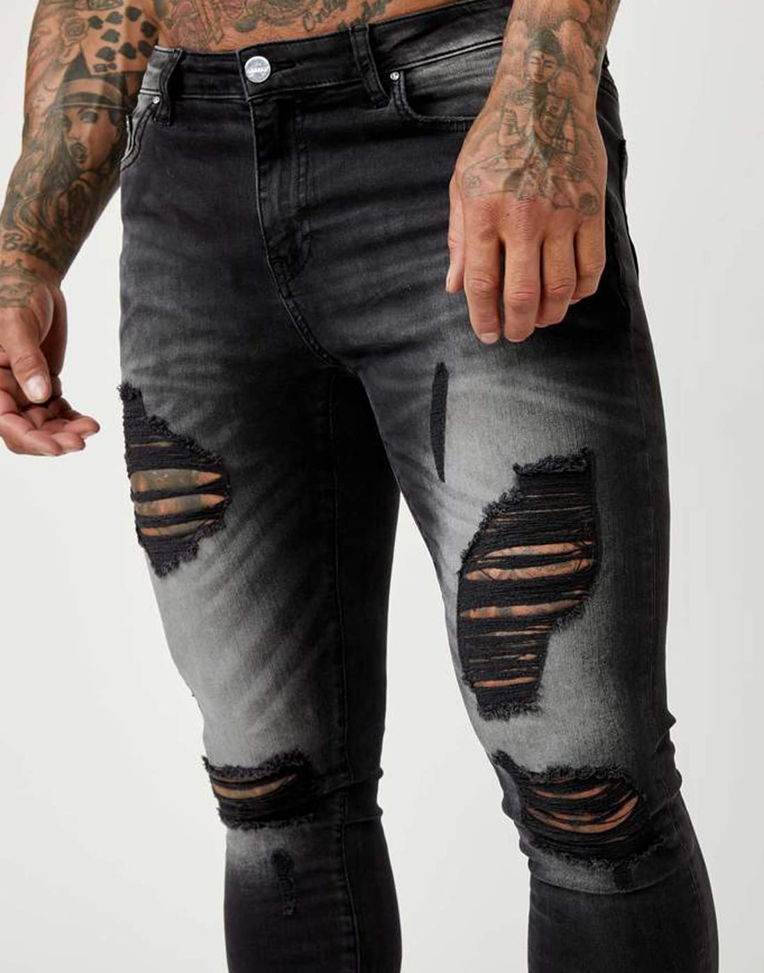 HUNGSON Men's Ripped Skinny Jeans - Stretch Slim Fit Denim Pants for Men | Comfortable & Stylish for Casual Wear, Night Out & Street Fashion