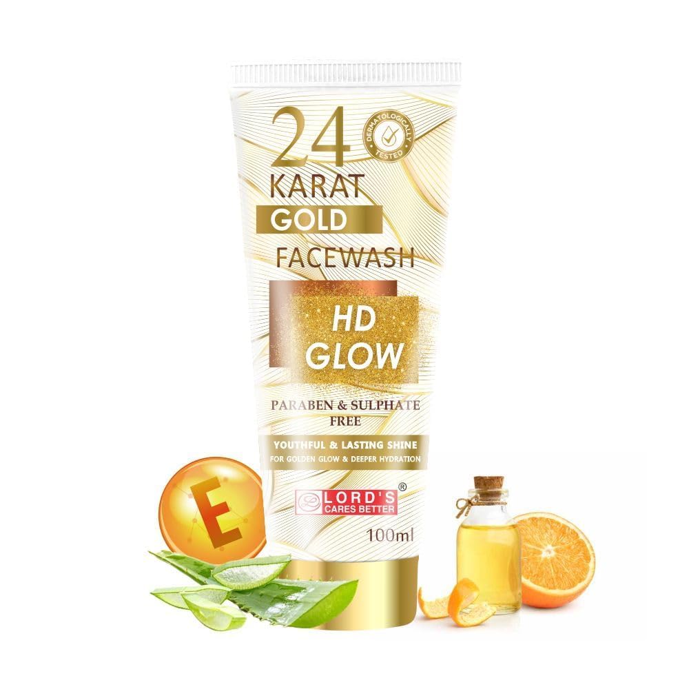 24K Gold Facial Cleanser 100ml - HD Glow Brightening Face Wash for Women & Men | Paraben & Sulfate Free | Deep Cleansing & Skin Radiance | Perfect for Daily Skincare & Anti-Aging Routine