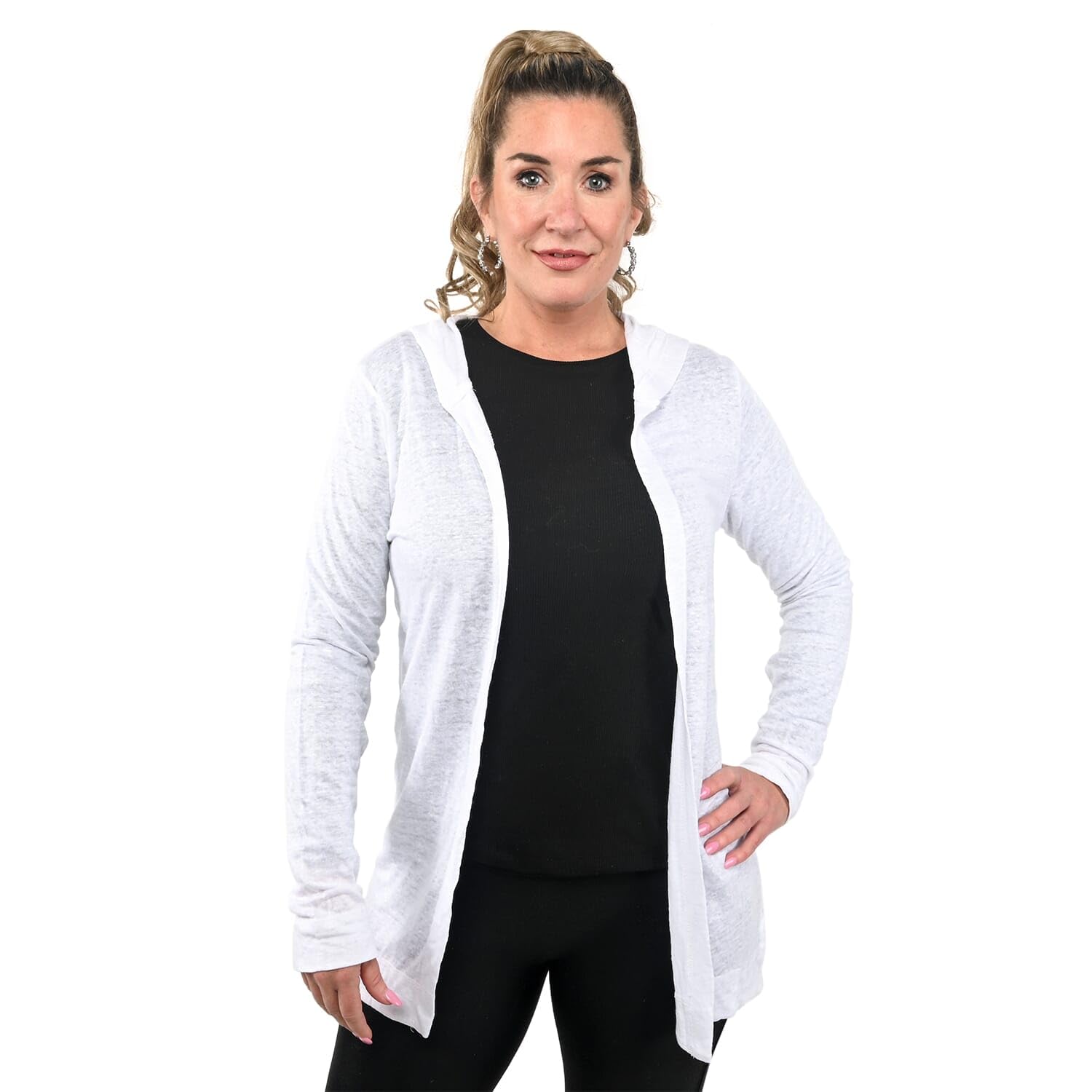 Jovie Women's Breathable Linen Hooded Cardigan - Multi Color Round Neck Sweater | Perfect Birthday Gift, Casual Wear & Layering for All Seasons