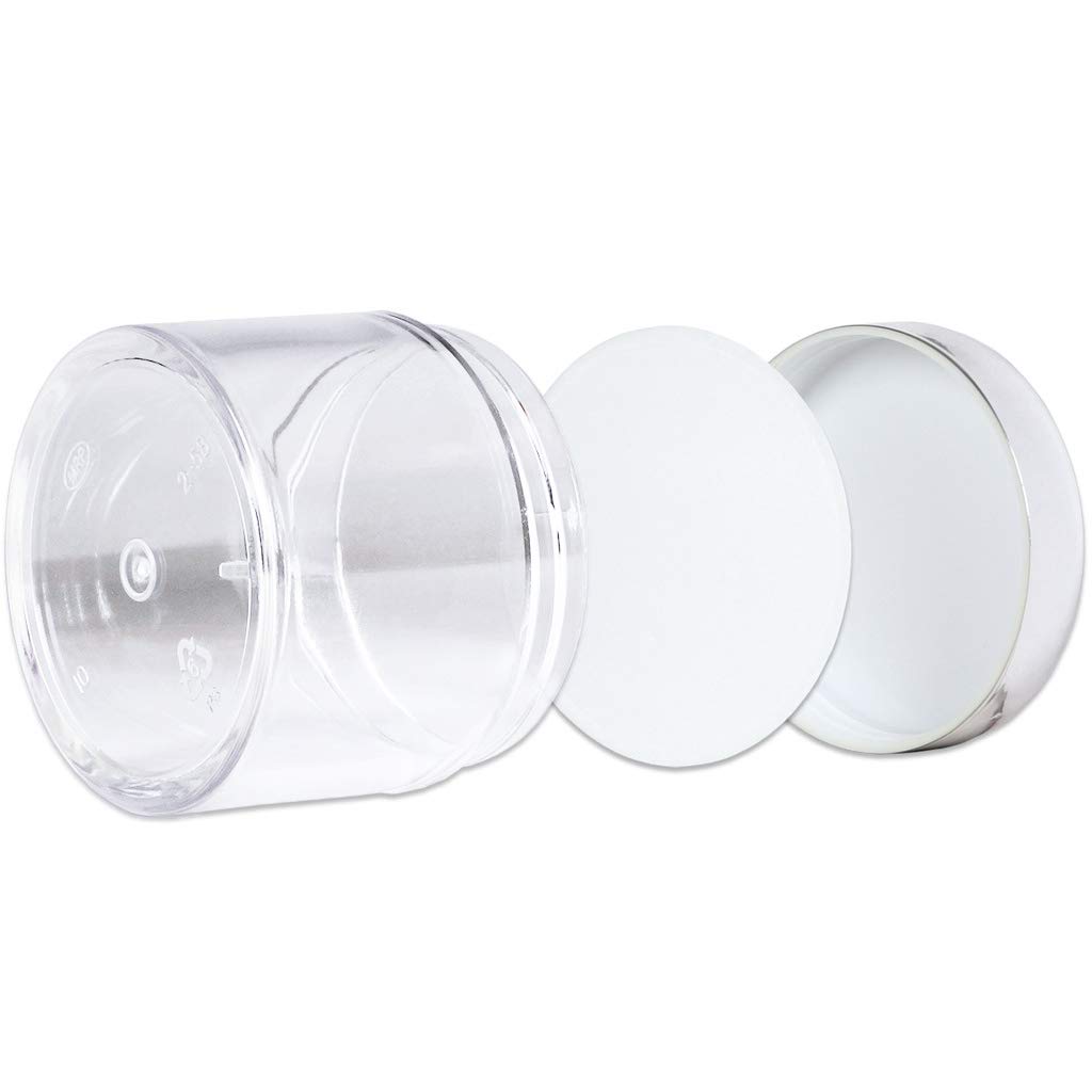 Beauticom 60 Grams (2 Oz) Clear Leak Proof Plastic Jars with Silver Lids - 96 Pack | Travel-Friendly Cosmetic Containers for Makeup, Lotion, Creams, Oils & Salves | Ideal for Home, Salon & DIY Skincare Storage