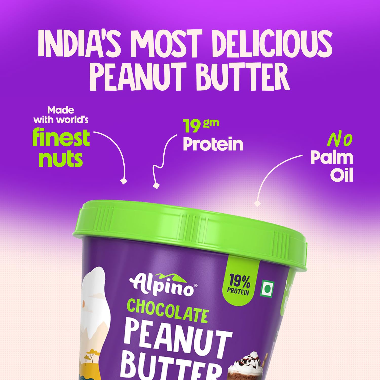 ALPINO Chocolate Peanut Butter Smooth - High Protein 19% | Vegan Plant-Based Spread with Roasted Peanuts, Chocolate Paste & Natural Sweeteners | Creamy Nut Butter for Smoothies, Toast & Baking (14.1 oz)