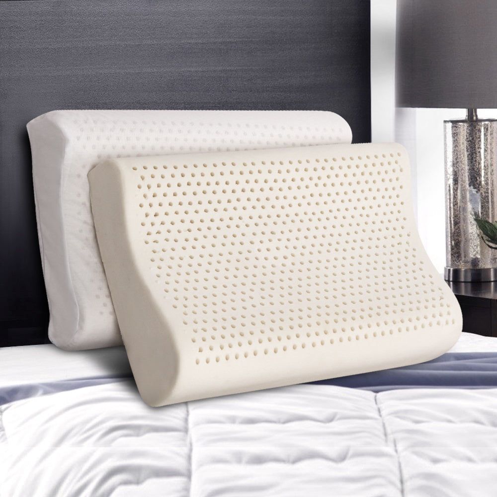 Premium Giselle Bedding Natural Latex Pillow - 2 Zone Support, Twin Pack for Side & Back Sleepers - Perfect for Home, Travel & Guest Rooms