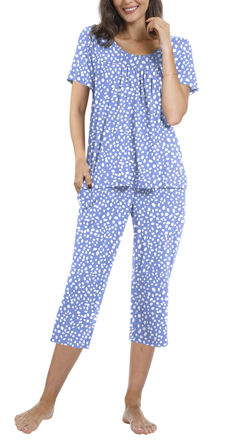 TAOHUADAO Women's Summer Pajama Sets - Soft Casual Sleepwear & Lounge Wear with Pockets - Comfortable Short Sleeve PJs for Nightwear, Home Relaxing, and Vacation