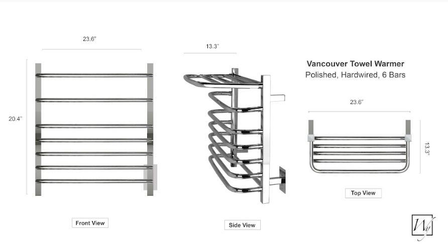 WarmlyYours Vancouver TWS1 VNC06PH Hardwired Wall Mounted Towel Warmer - 23.6