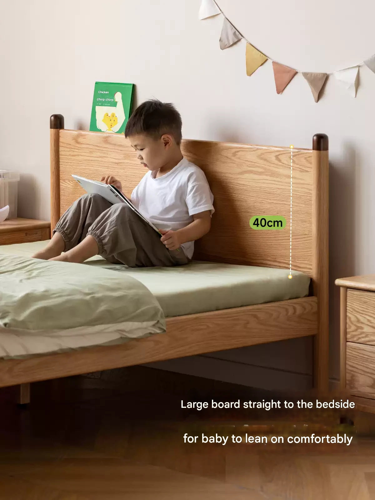 Solid Oak Wood Kids Bed - Sturdy & Safe Children's Bedroom Furniture for Toddlers & Teens - Perfect for Bedrooms, Daycare, and Guest Rooms