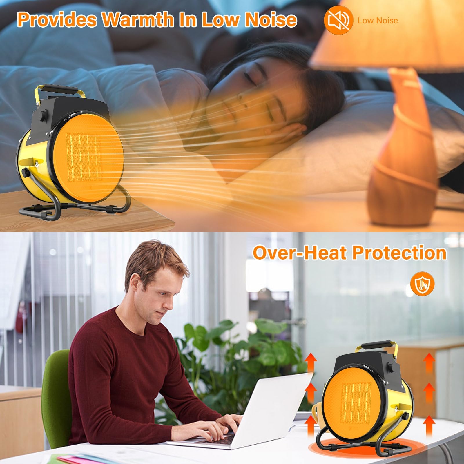 Portable Outdoor Electric Heater - Indoor/Outdoor Space Heater with Thermostat, Overheat Protection & Long Power Cord - Perfect for Patio, Greenhouse, Garage, Tent, Bedroom & Office Use - Yellow