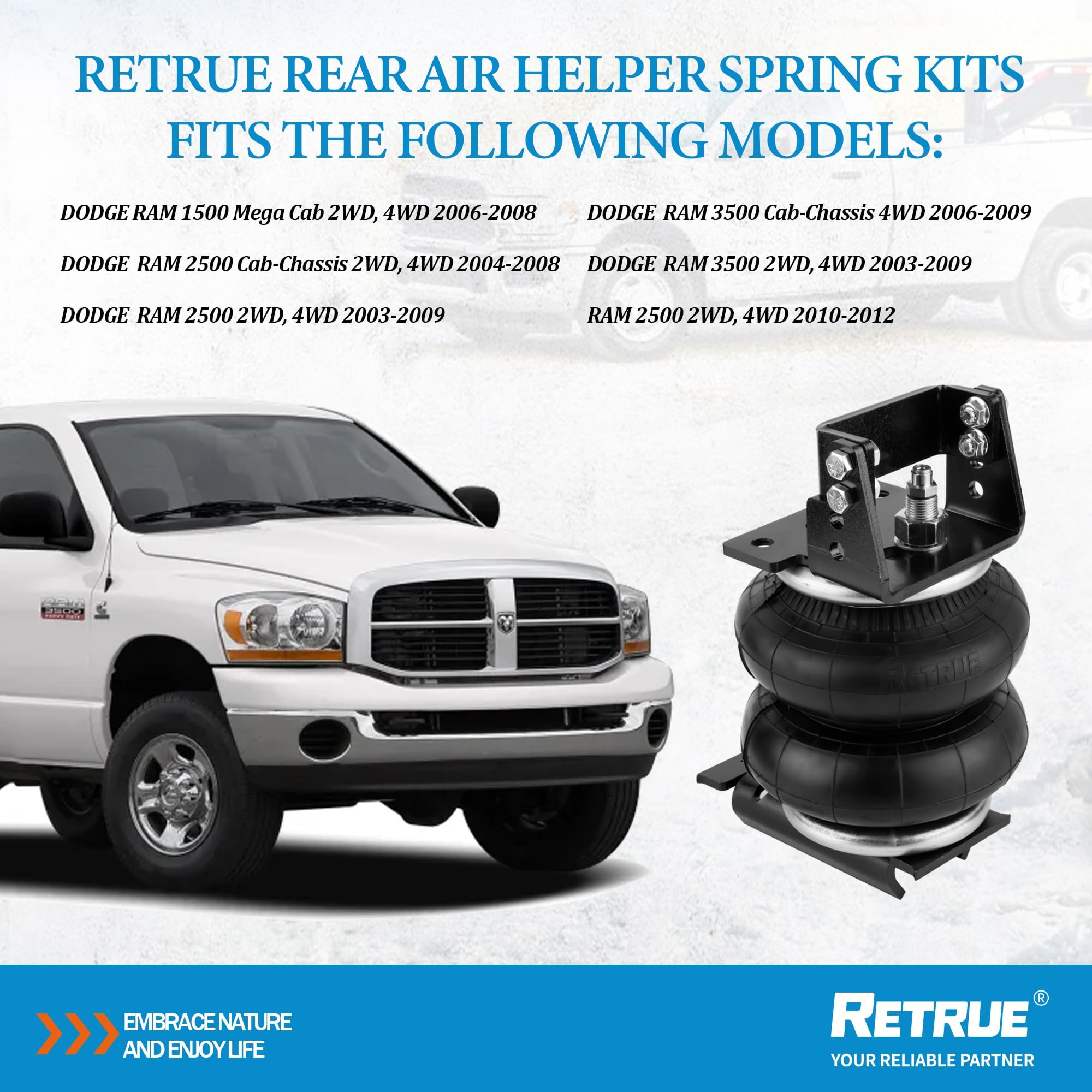 Dodge Ram 1500 Mega Cab 2500 3500 Rear Air Suspension Kit (2003-2013) - 5000 Lbs Load Leveling Capacity - Firestone 2299 Ride Rite Replacement - Heavy Duty Towing & Hauling - Perfect for Off-Roading, Truck Camping & Work Site Use