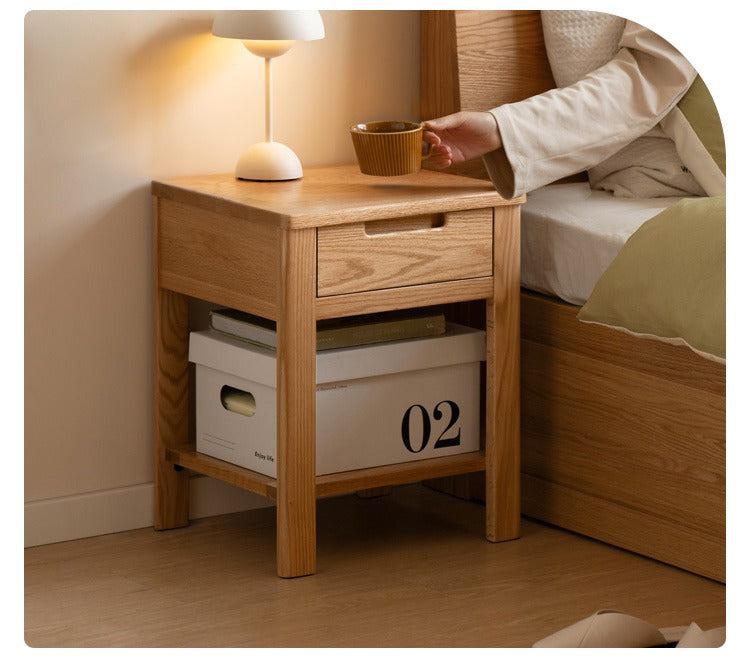 Solid Oak Wood Nightstand - Bedside Table with Drawer for Bedroom Furniture, Perfect for Storage and Decor | Modern & Rustic Home Design