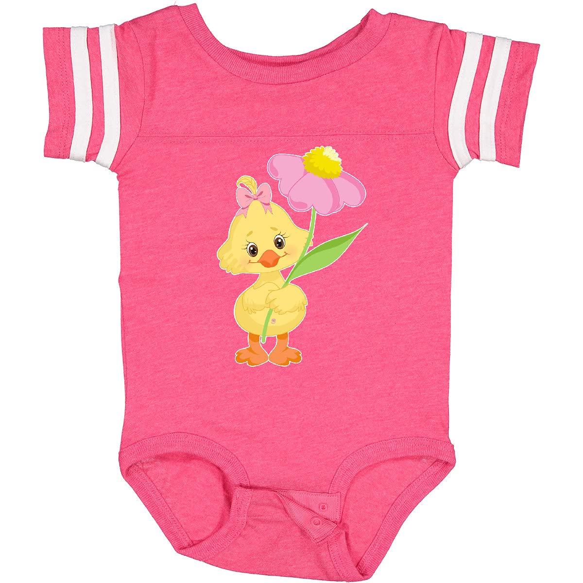 Inktastic Cute Easter Chick with Pink Flower Baby Bodysuit - Soft Cotton Infant Onesie for Boys & Girls - Perfect for Easter Outfits, Spring Photoshoots & Baby Showers