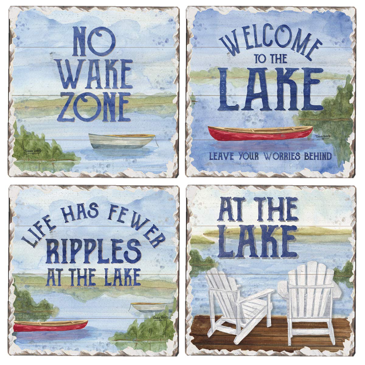 CounterArt The Lake 4-Pack Absorbent Stone Coasters with Cork Backing - 4