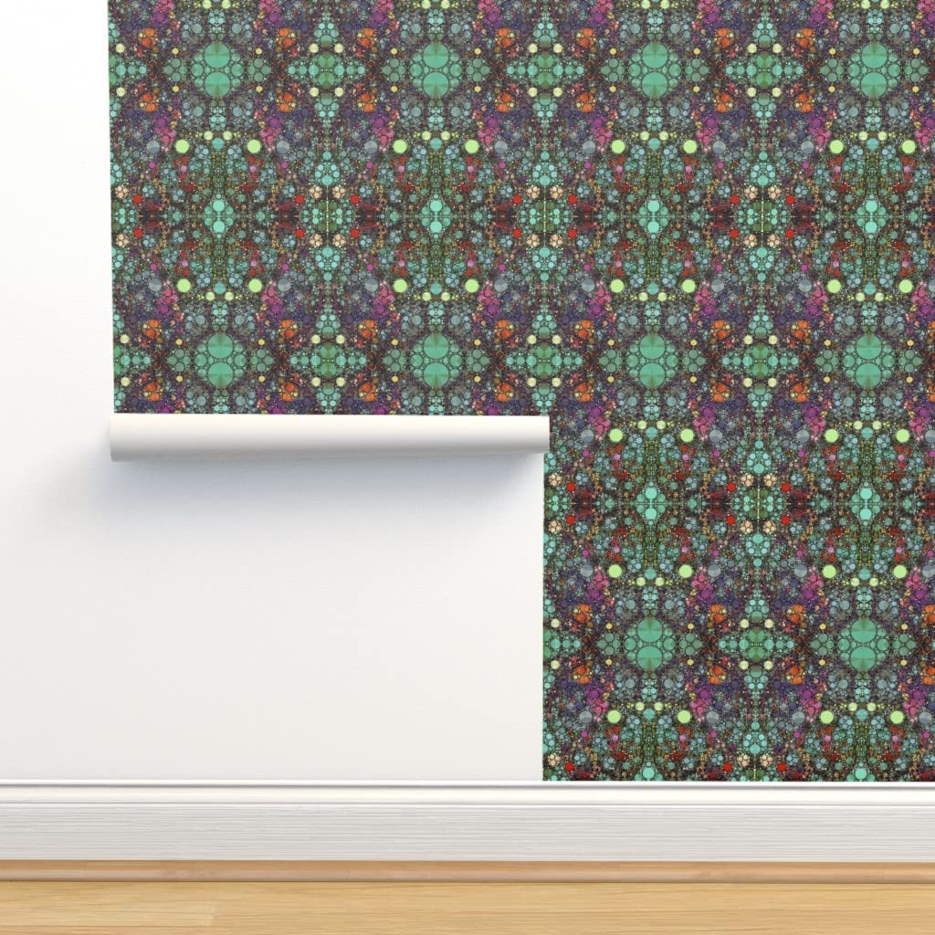 Peel & Stick Removable Wallpaper 12ft x 2ft - Time Bubbles Damask Spots Geek Chic Circles Abstract Design | Self-Adhesive Wallpaper for Bedroom, Living Room, Office & Nursery Decor | Easy to Apply & Remove